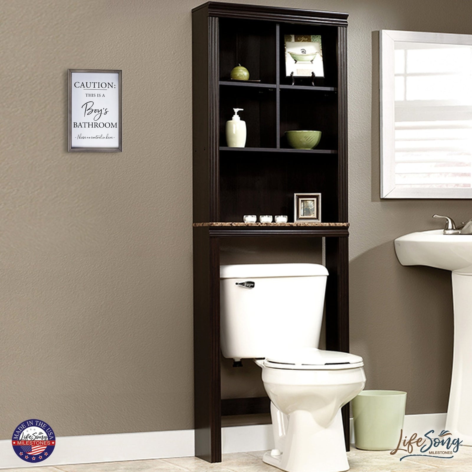 Funny Bathroom Decor Framed Shadow Box 7x10in (Caution Boys Bathroom) - LifeSong Milestones