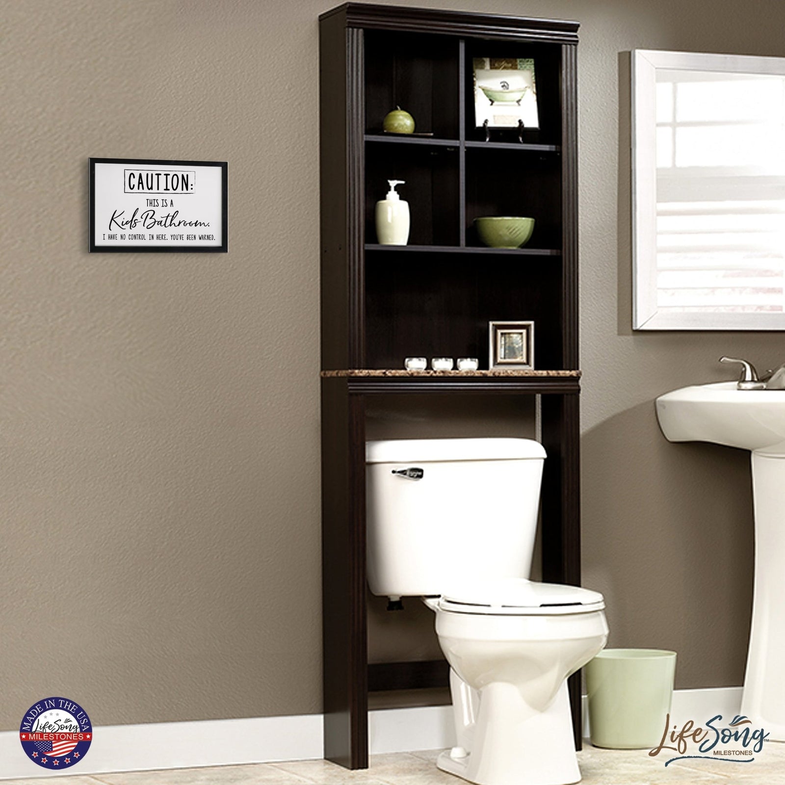 Funny Bathroom Decor Framed Shadow Box 7x10in (Caution Kids Bathroom) - LifeSong Milestones