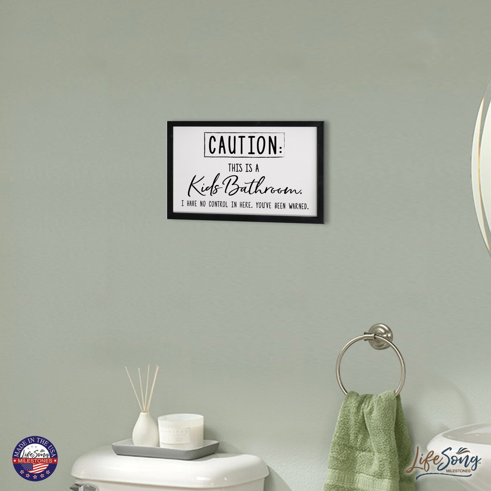 Funny Bathroom Decor Framed Shadow Box 7x10in (Caution Kids Bathroom) - LifeSong Milestones