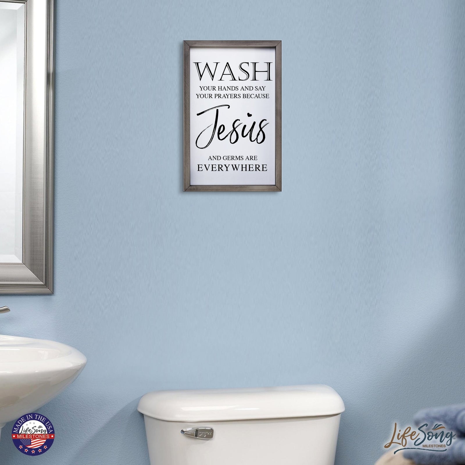Funny Bathroom Decor Framed Shadow Box 7x10in (Wash Your Hands Jesus) - LifeSong Milestones