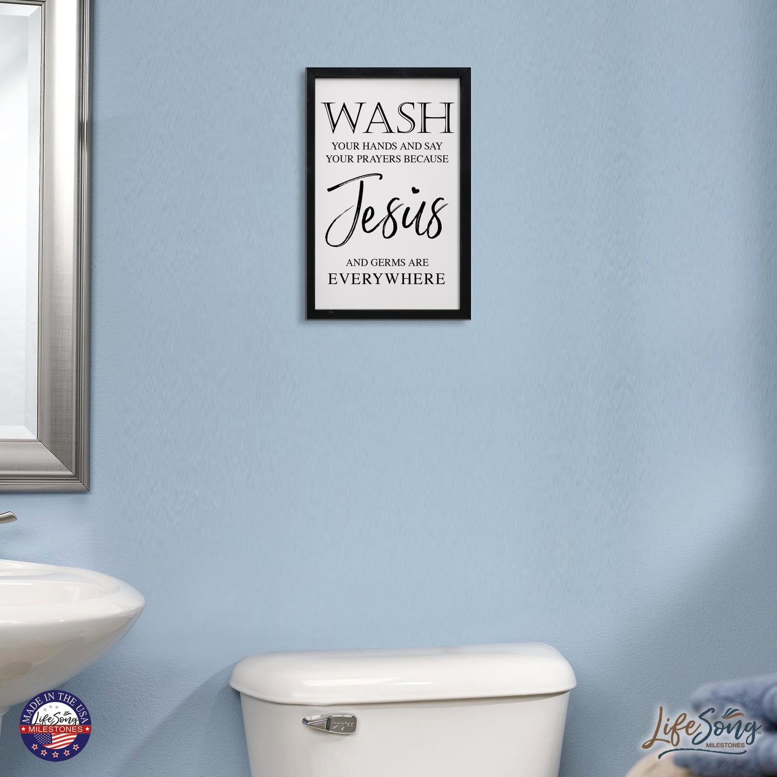 Funny Bathroom Decor Framed Shadow Box 7x10in (Wash Your Hands Jesus) - LifeSong Milestones