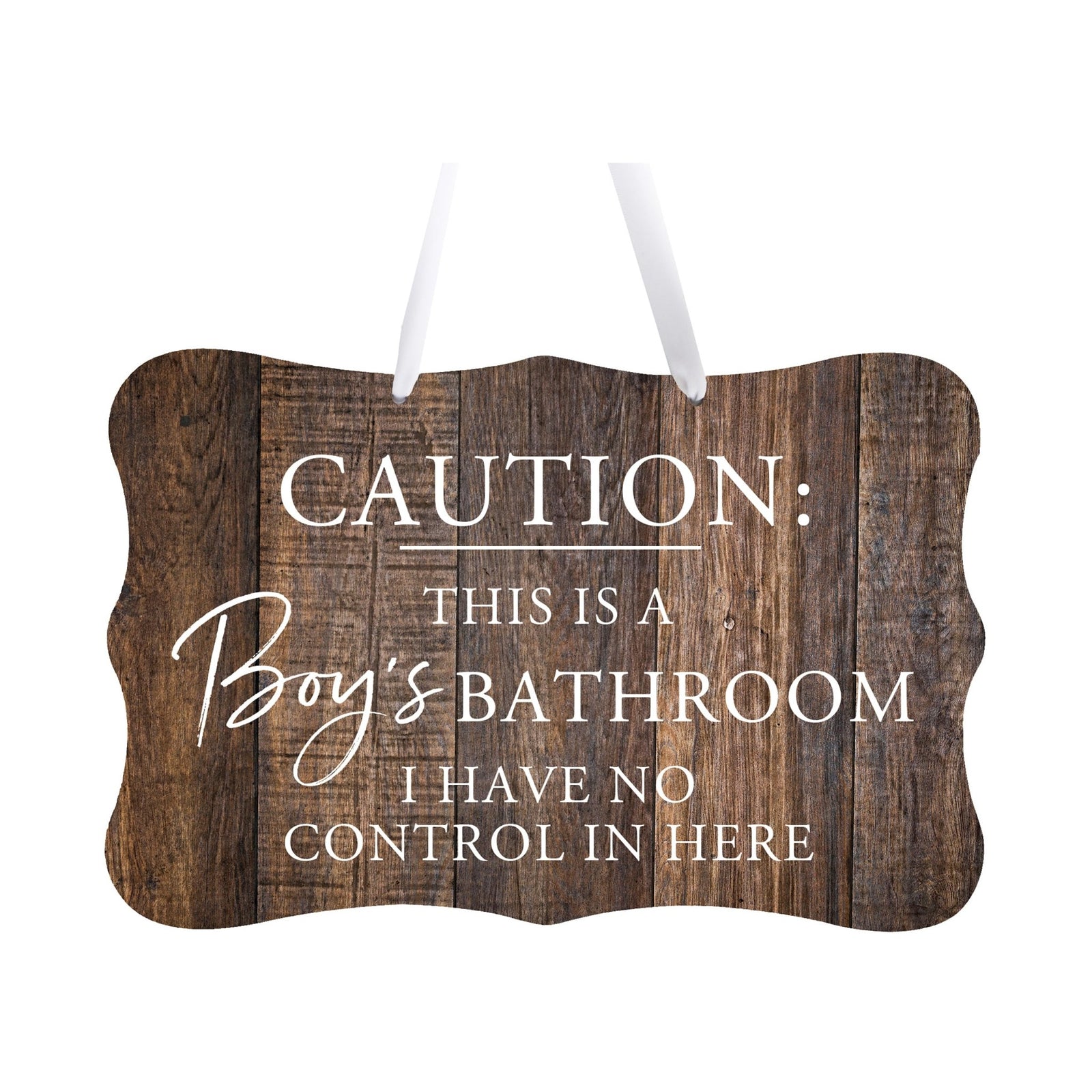 Funny Boys Bathroom Wooden Wall Sign -Caution Boys Bathroom 8” x 12” - LifeSong Milestones