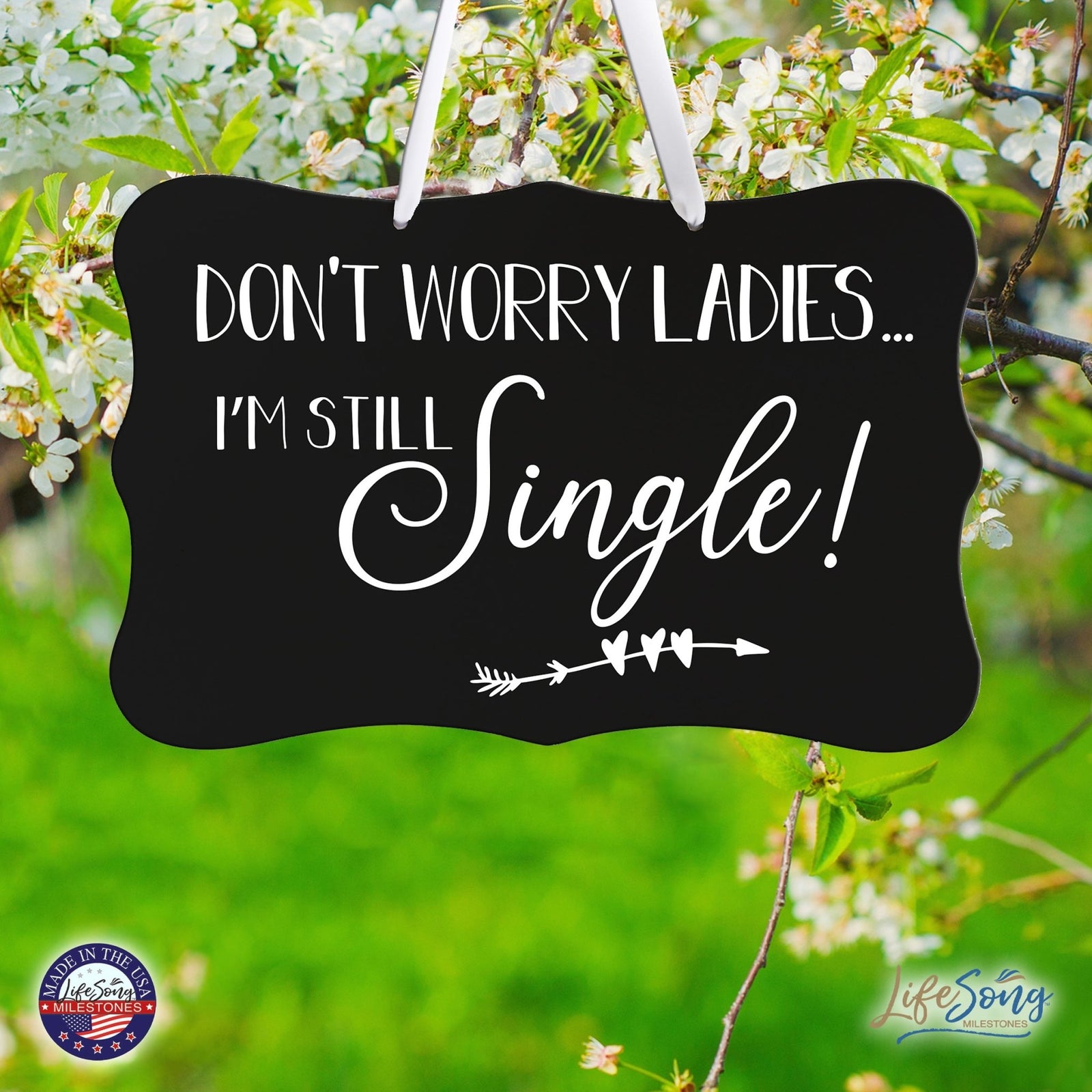 Funny Modern Wooden Ribbon Wall Sign For Ladies 8x12 - Don’t Worry Ladies (Arrows) - LifeSong Milestones