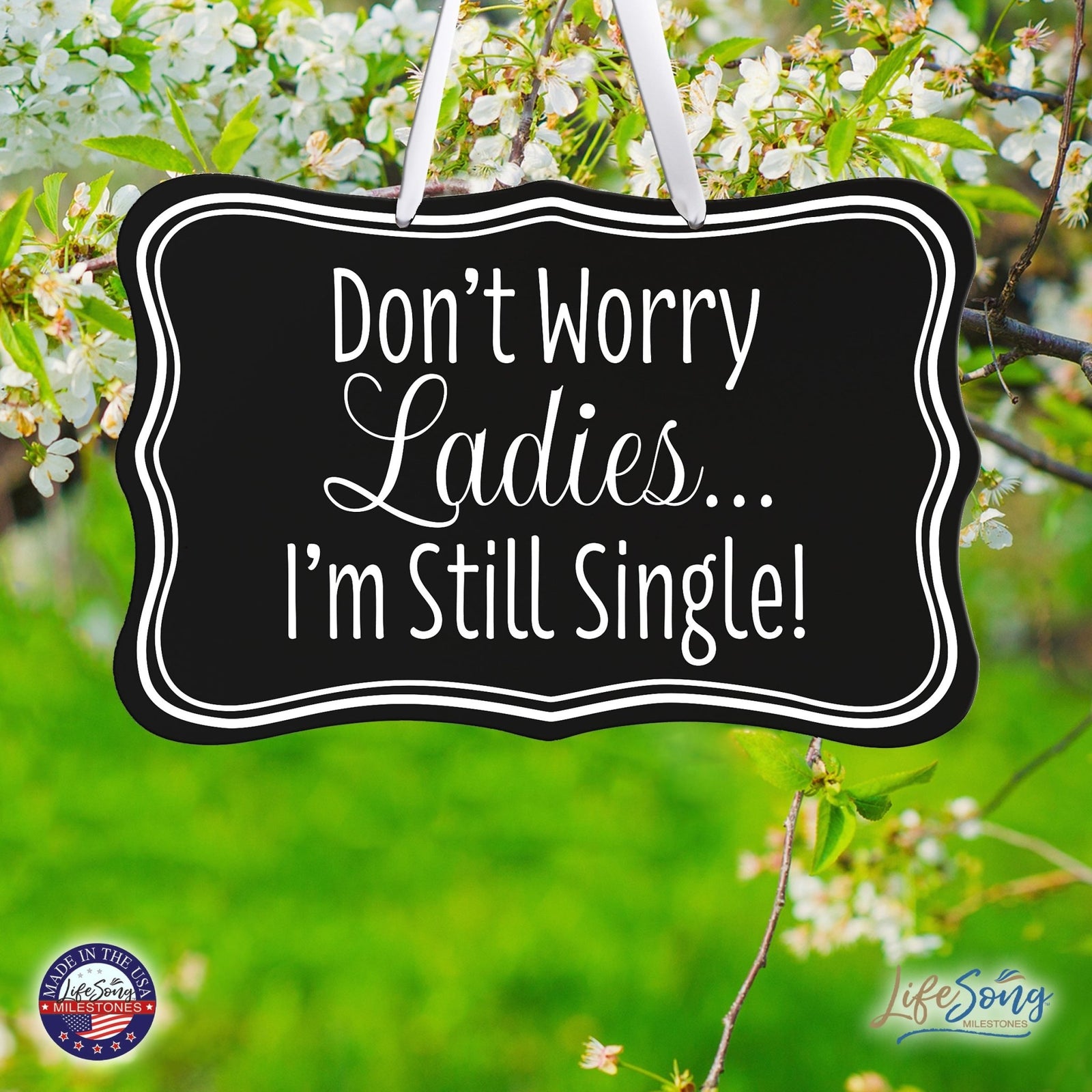 Funny Modern Wooden Ribbon Wall Sign For Ladies 8x12 - Don’t Worry Ladies (Border) - LifeSong Milestones