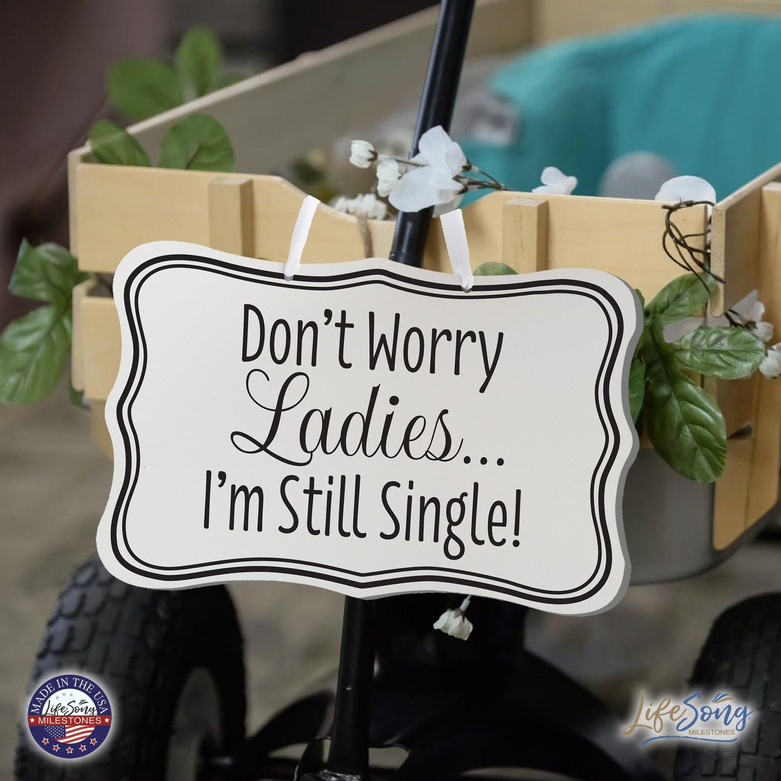 Funny Modern Wooden Ribbon Wall Sign For Ladies 8x12 - Don’t Worry Ladies (Border) - LifeSong Milestones
