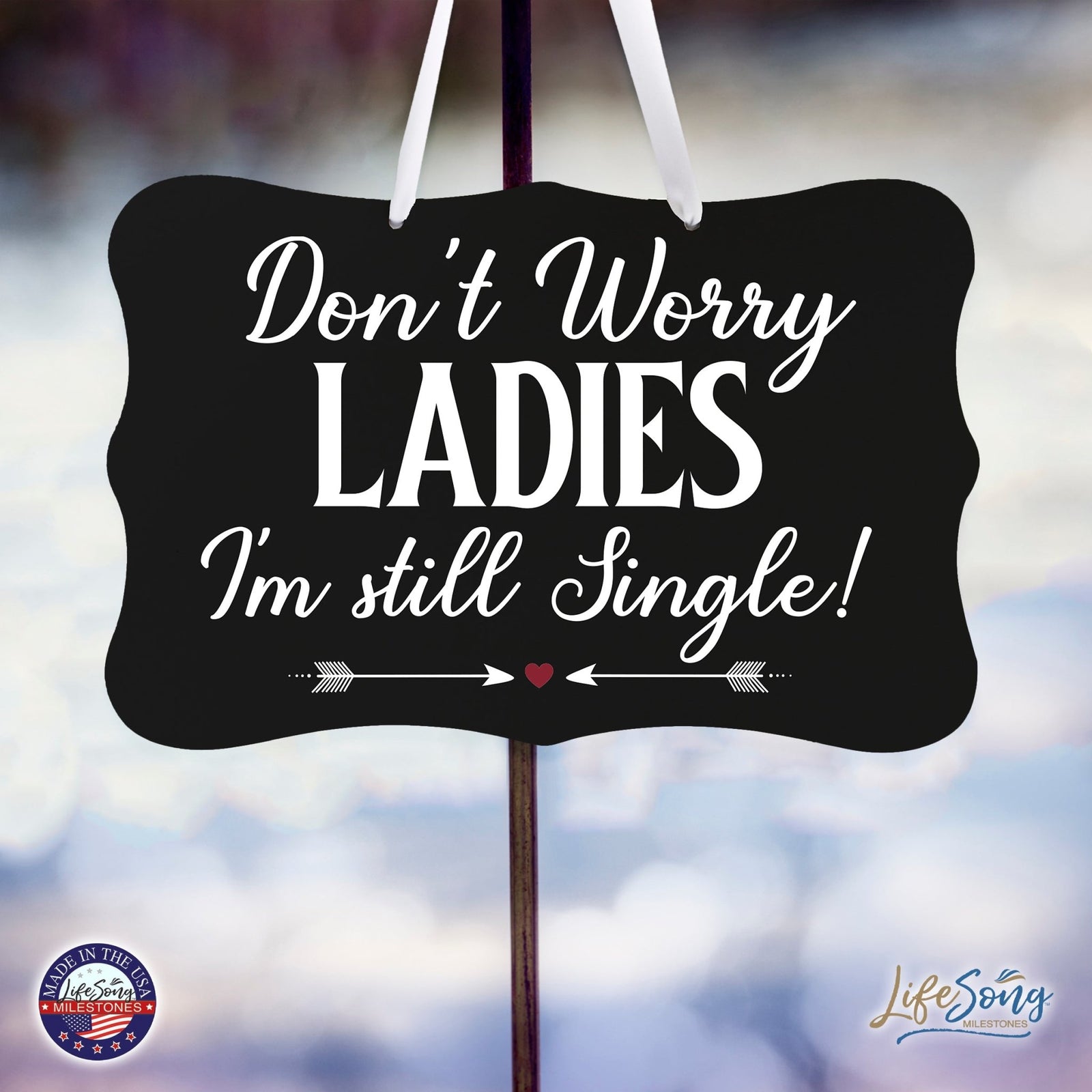 Funny Modern Wooden Ribbon Wall Sign For Ladies 8x12 - Don’t Worry Ladies (Heart) - LifeSong Milestones