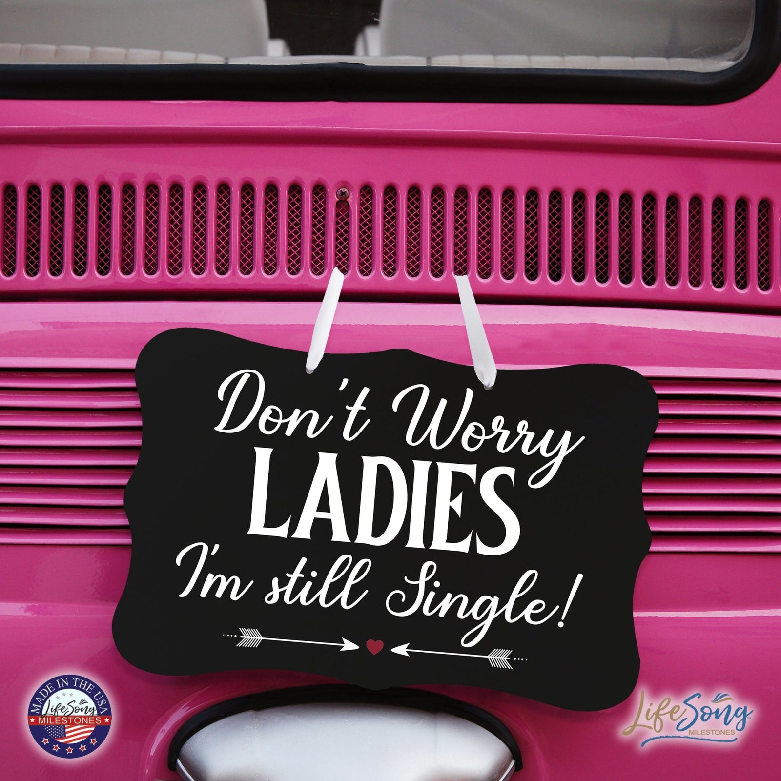 Funny Modern Wooden Ribbon Wall Sign For Ladies 8x12 - Don’t Worry Ladies (Heart) - LifeSong Milestones