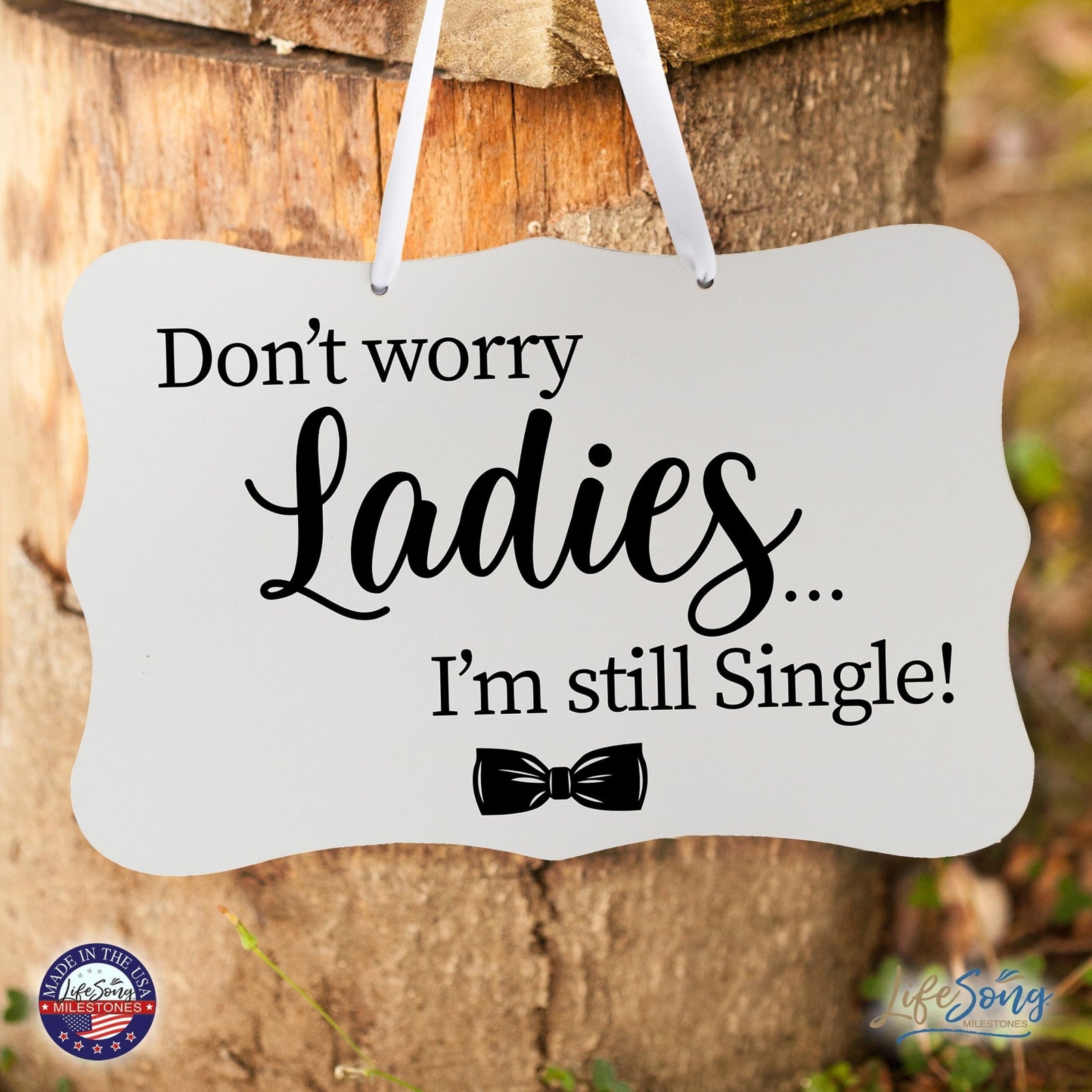 Funny Modern Wooden Ribbon Wall Sign For Ladies 8x12 - Don’t Worry Ladies (Ribbon) - LifeSong Milestones