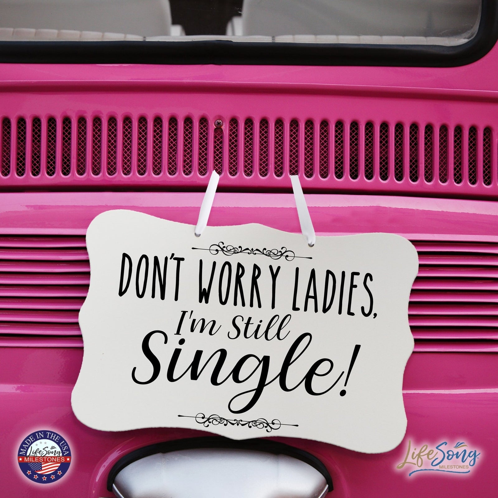 Funny Modern Wooden Ribbon Wall Sign For Ladies 8x12 - Don’t Worry Ladies (Script) - LifeSong Milestones