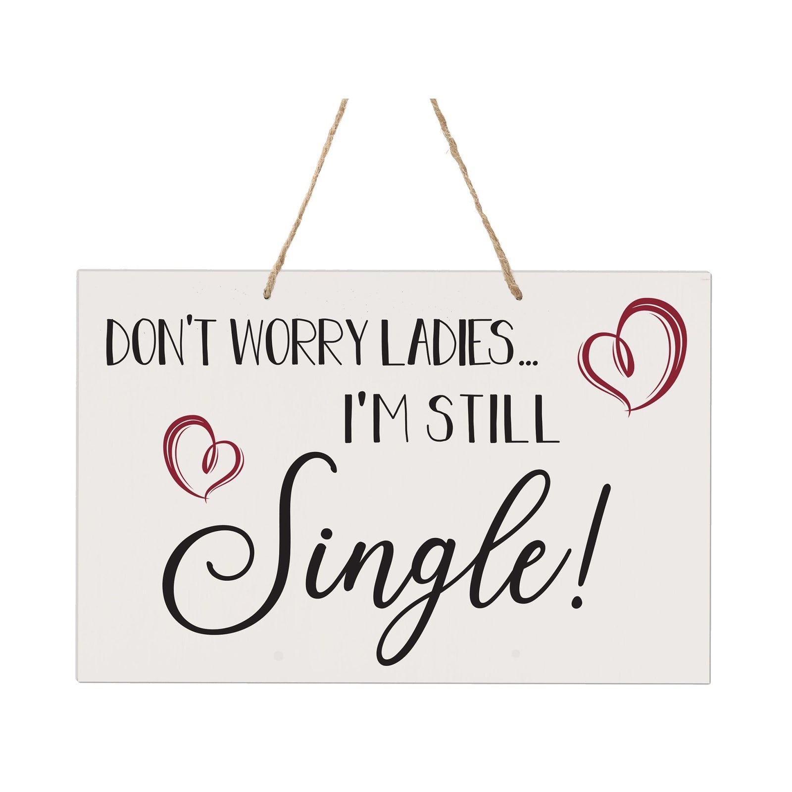 Funny Modern Wooden Rope Wall Sign For Ladies 8x12 - Don’t Worry Ladies… I’m Still Single - LifeSong Milestones