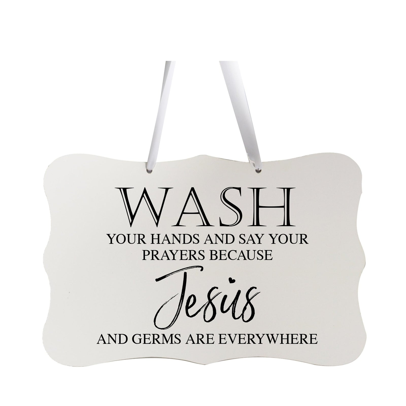 Funny Wooden Ribbon Sign Wall Decor 8” x 12” (Wash Your Hands Jesus) - LifeSong Milestones