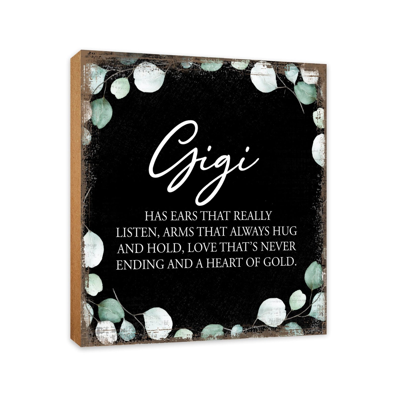 Gigi Has Ears Floral 6x6 Inches Wood Family Art Sign Tabletop and Shelving For Home Décor - LifeSong Milestones