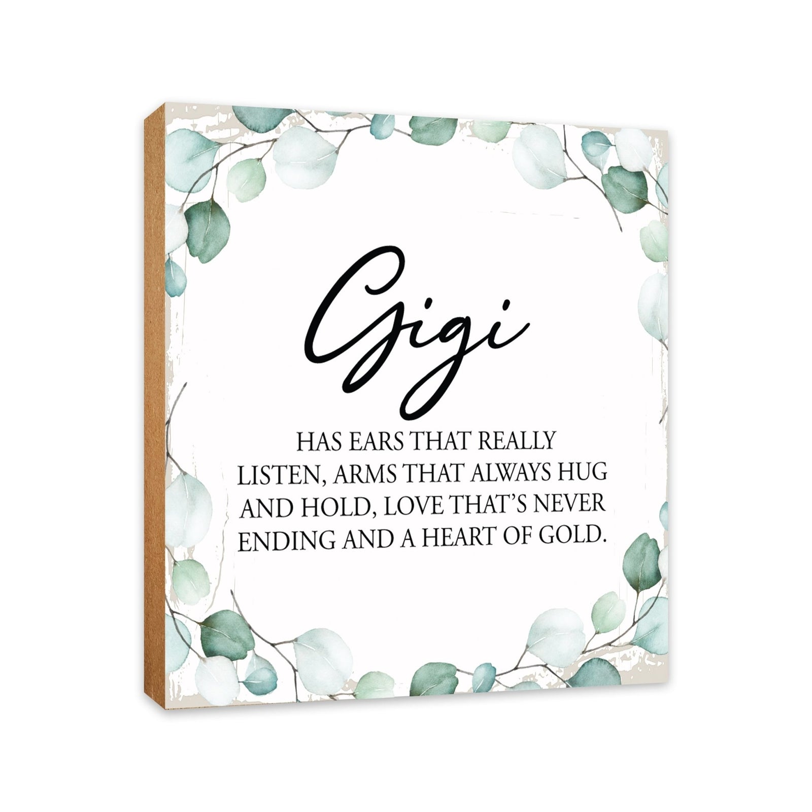 Gigi Has Ears Floral 6x6 Inches Wood Family Art Sign Tabletop and Shelving For Home Décor - LifeSong Milestones