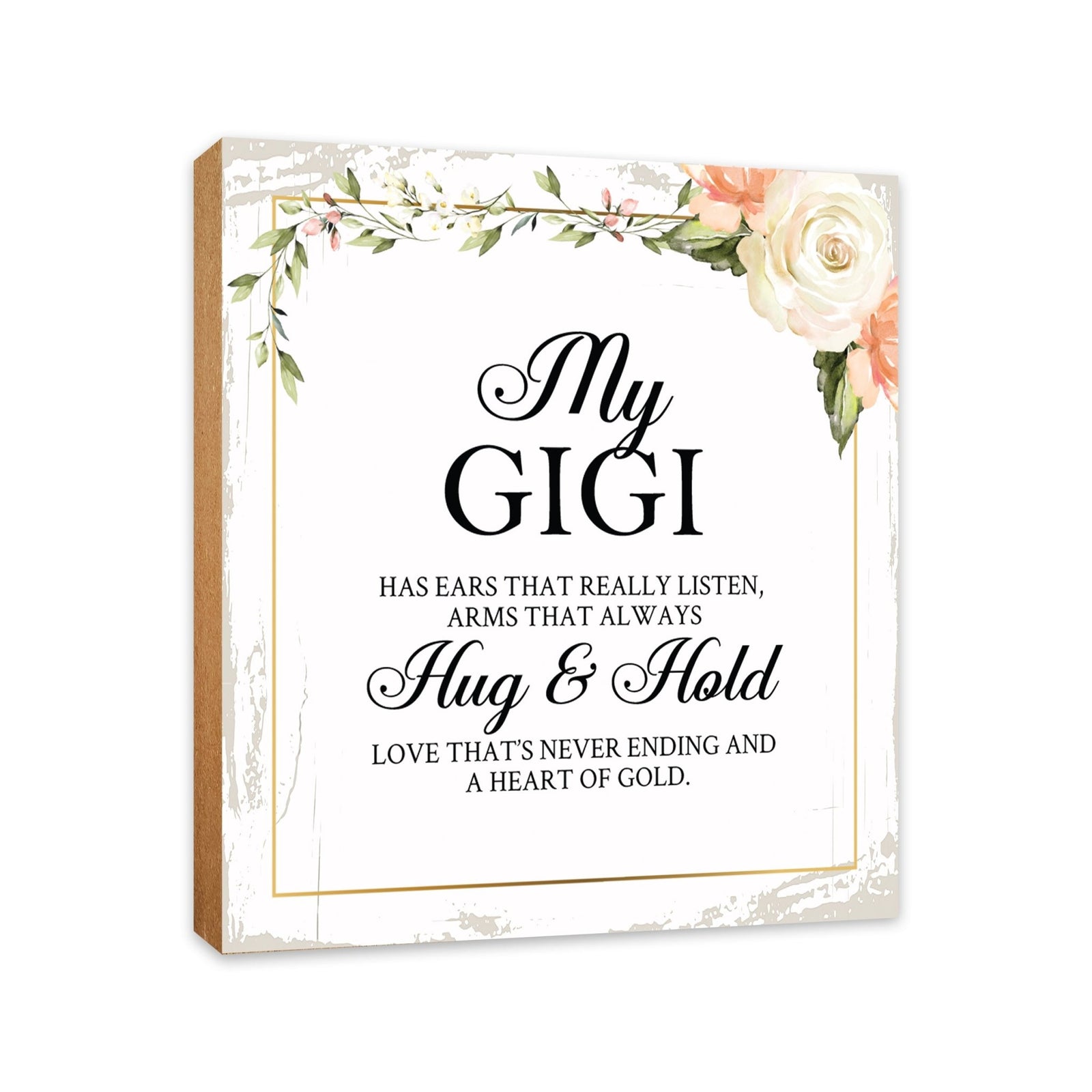 Gigi Has Ears Floral 6x6 Inches Wood Family Art Sign Tabletop and Shelving For Home Décor - LifeSong Milestones