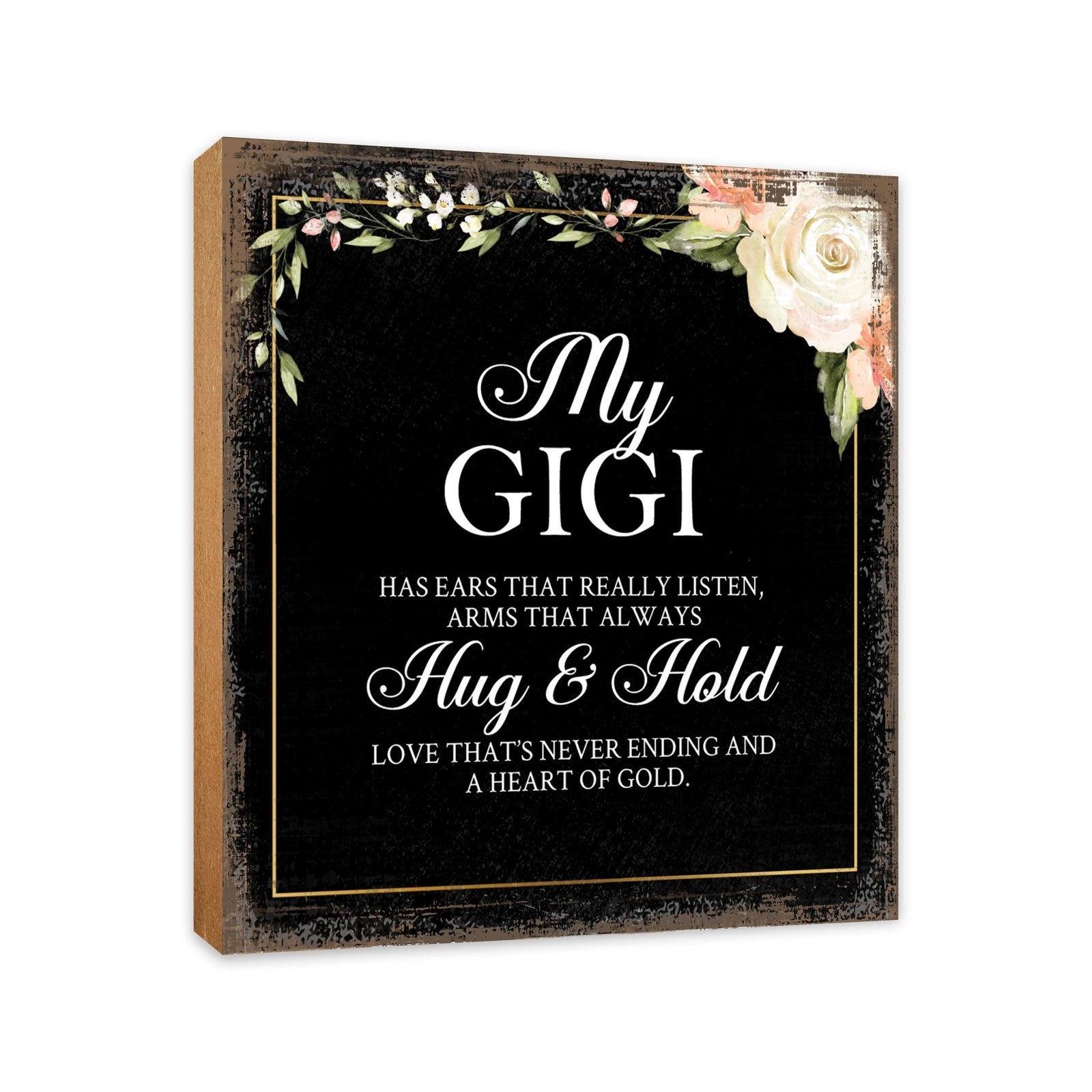 Gigi Has Ears Floral 6x6 Inches Wood Family Art Sign Tabletop and Shelving For Home Décor - LifeSong Milestones
