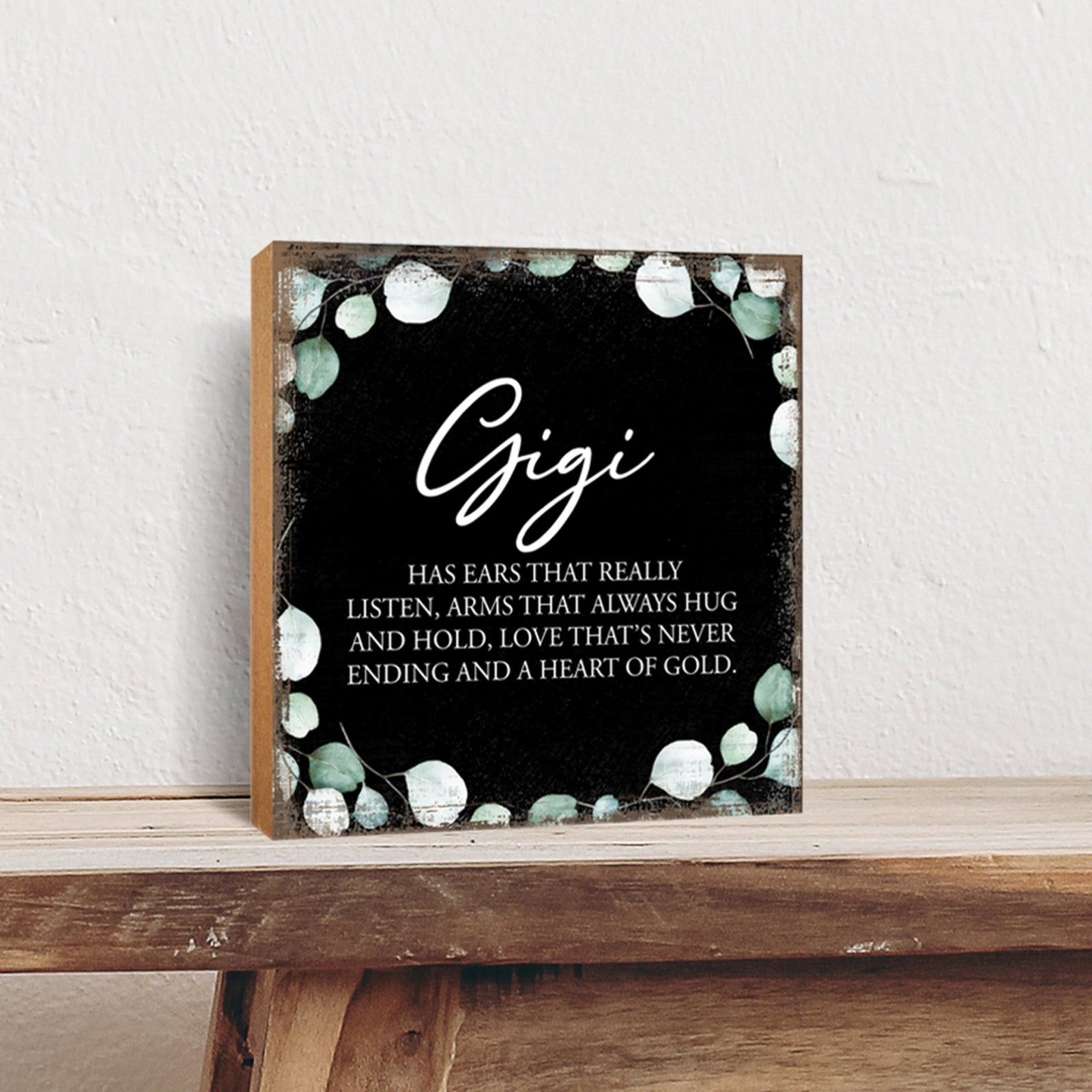 Gigi Has Ears Floral 6x6 Inches Wood Family Art Sign Tabletop and Shelving For Home Décor - LifeSong Milestones