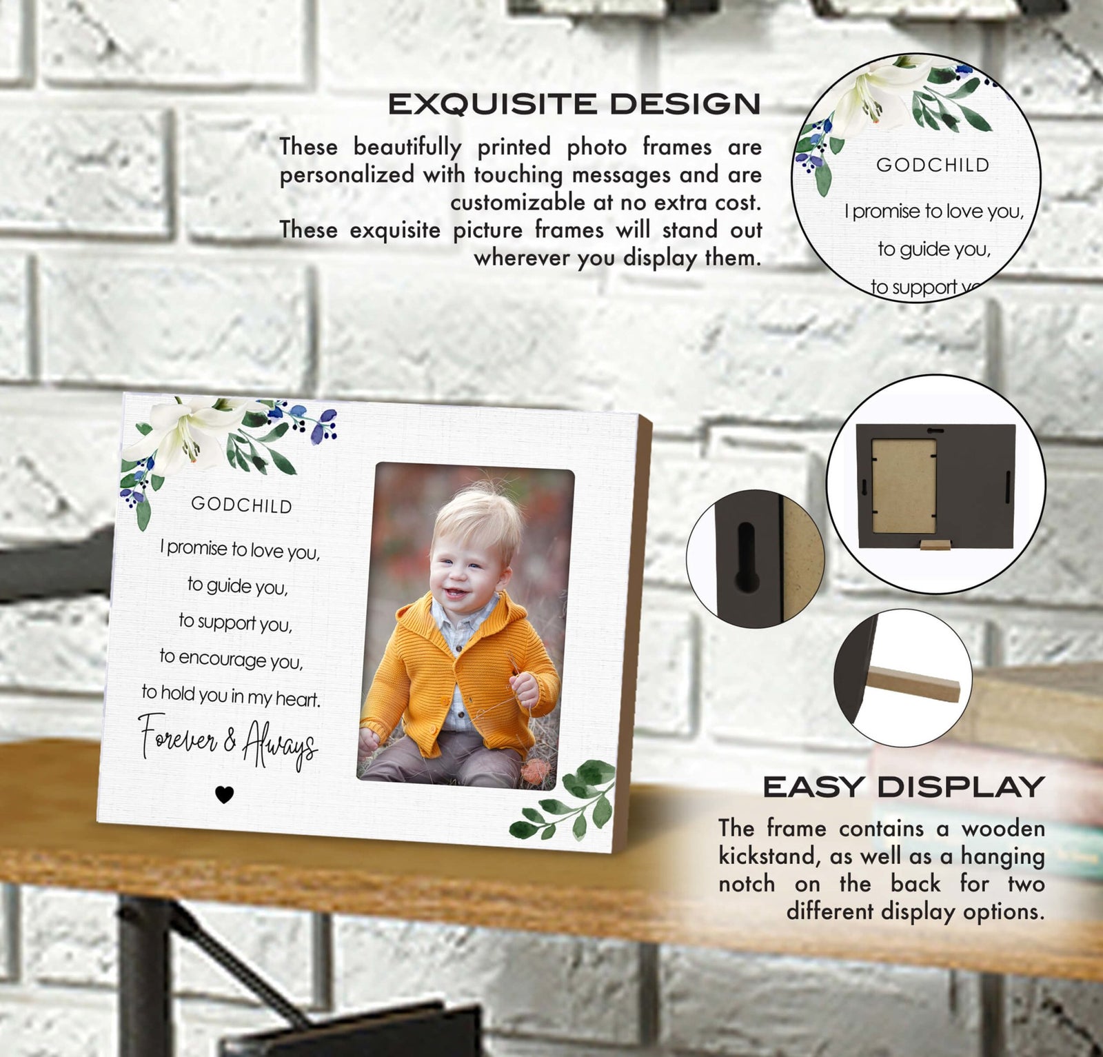 Godchild Wooden Picture Frame - I Promise To Love You - LifeSong Milestones