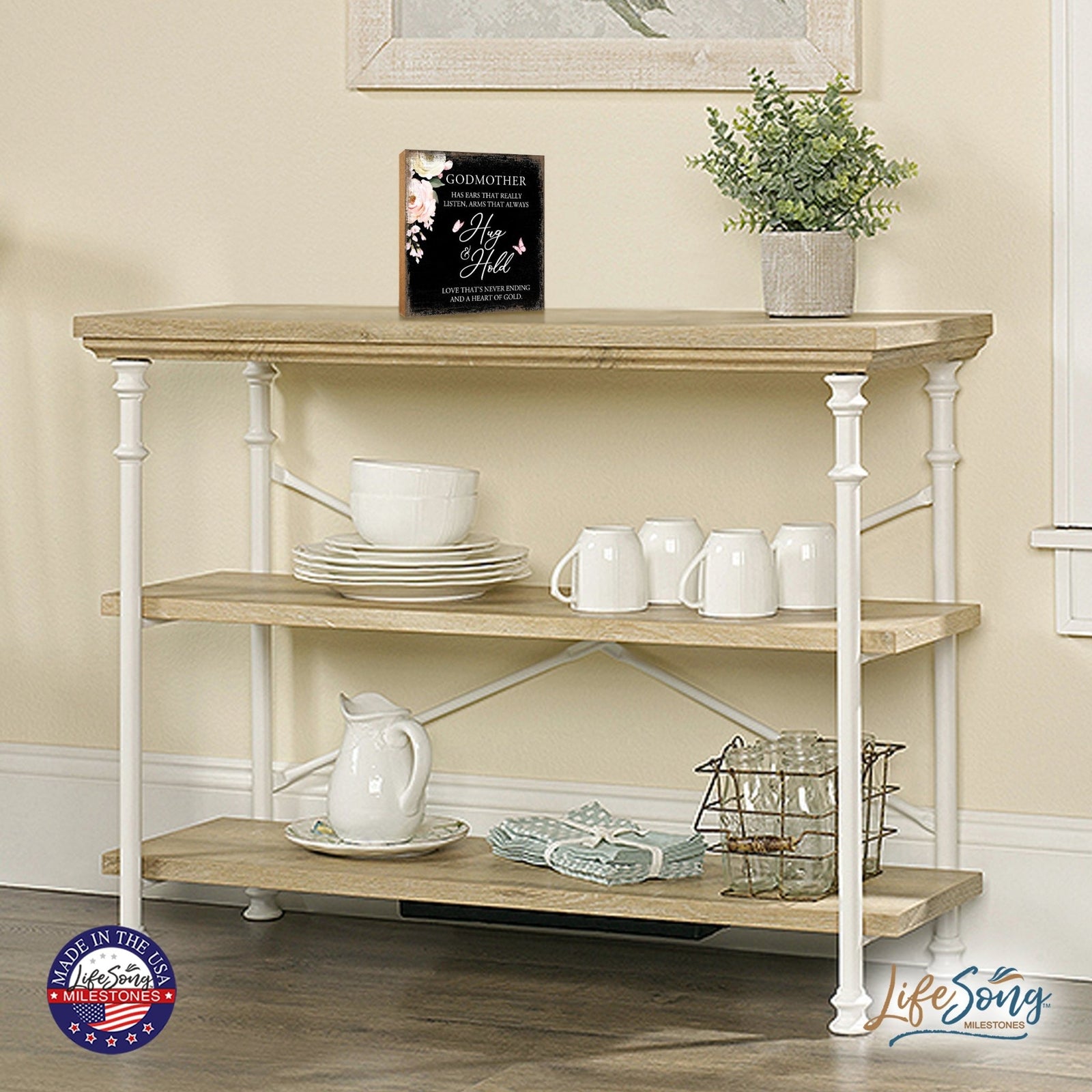 Godmother Has Ears Floral 6x6 Inches Wood Family Art Sign Tabletop and Shelving For Home Décor - LifeSong Milestones