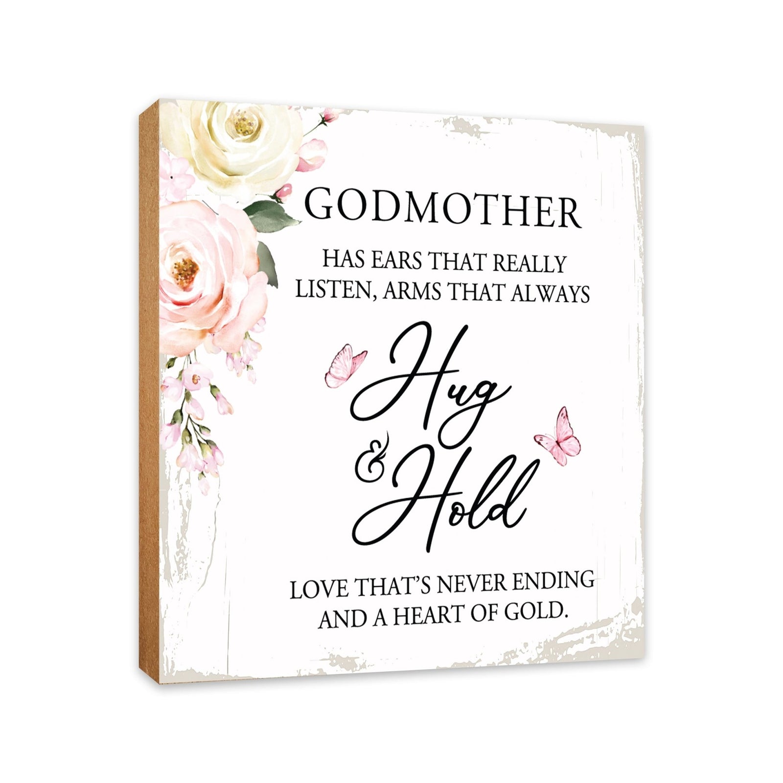 Godmother Has Ears Floral 6x6 Inches Wood Family Art Sign Tabletop and Shelving For Home Décor - LifeSong Milestones