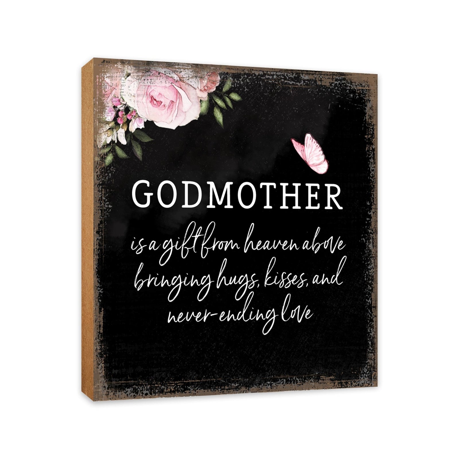 Godmother Is A Gift Floral 6x6 Inches Wood Family Art Sign Tabletop and Shelving For Home Décor - LifeSong Milestones
