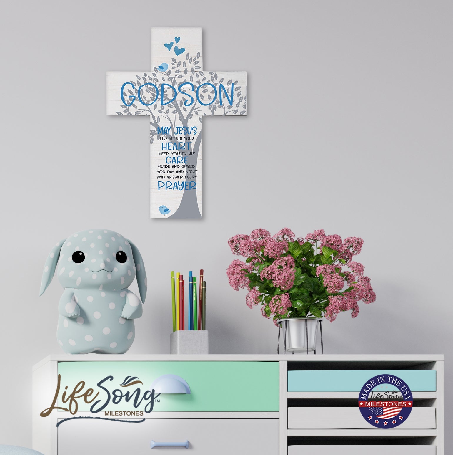 Godson Baptism Pallet Wall Cross - LifeSong Milestones