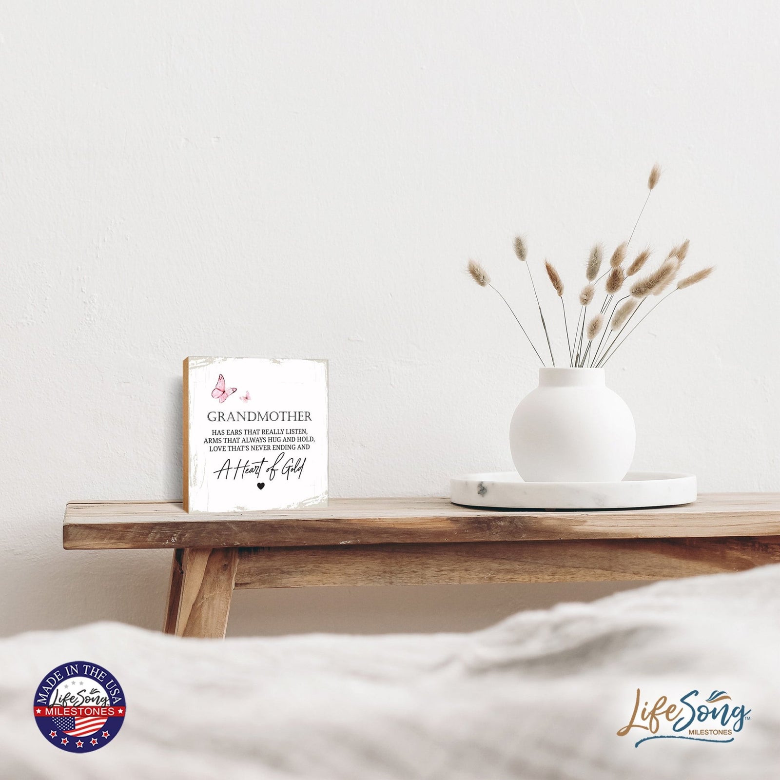 Grandmother Has Ears Floral 6x6 Inches Wood Family Art Sign Tabletop and Shelving For Home Décor - LifeSong Milestones