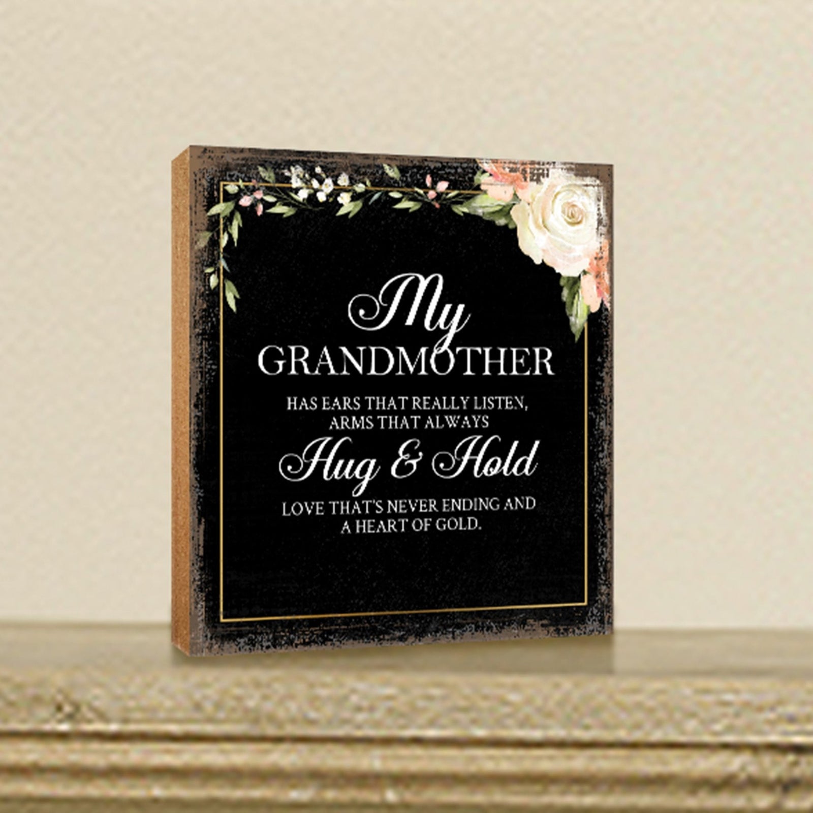 Grandmother Has Ears Floral 6x6 Inches Wood Family Art Sign Tabletop and Shelving For Home Décor - LifeSong Milestones