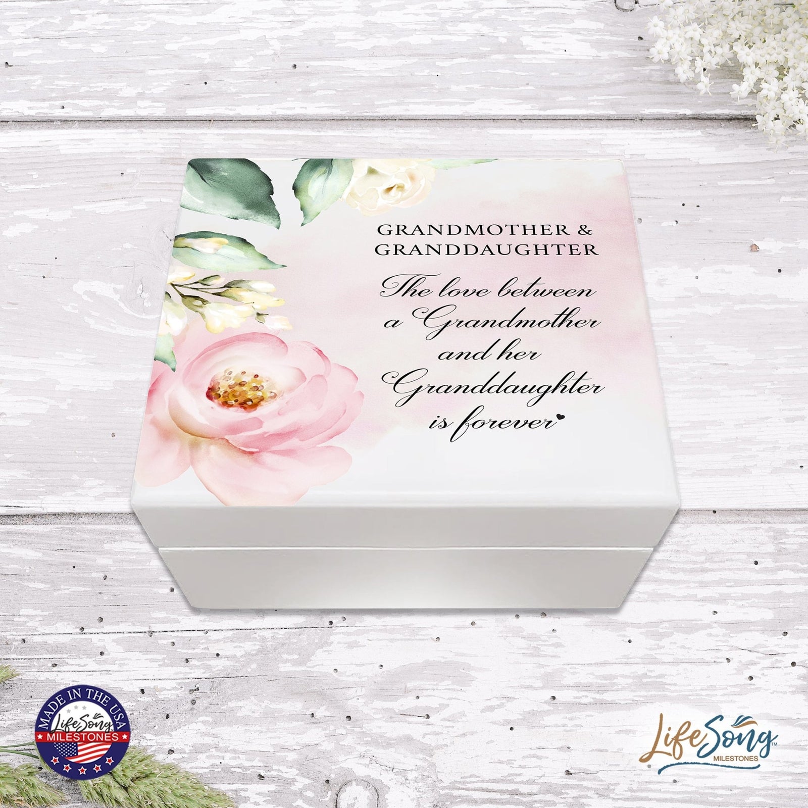 Grandmother Jewelry Keepsake Box Gift From Granddaughter 6x5.5in - Love Between - LifeSong Milestones