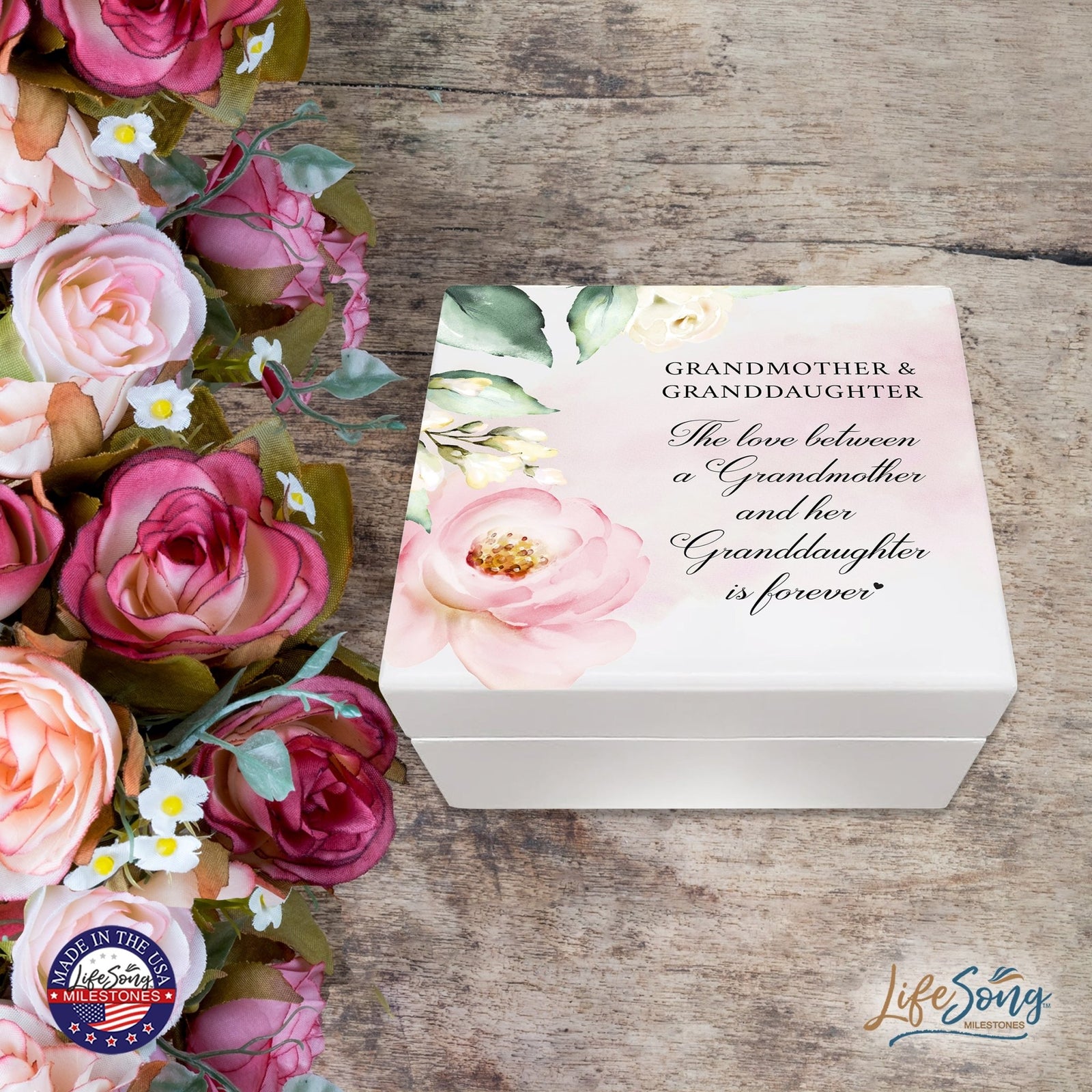 Grandmother Jewelry Keepsake Box Gift From Granddaughter 6x5.5in - Love Between - LifeSong Milestones