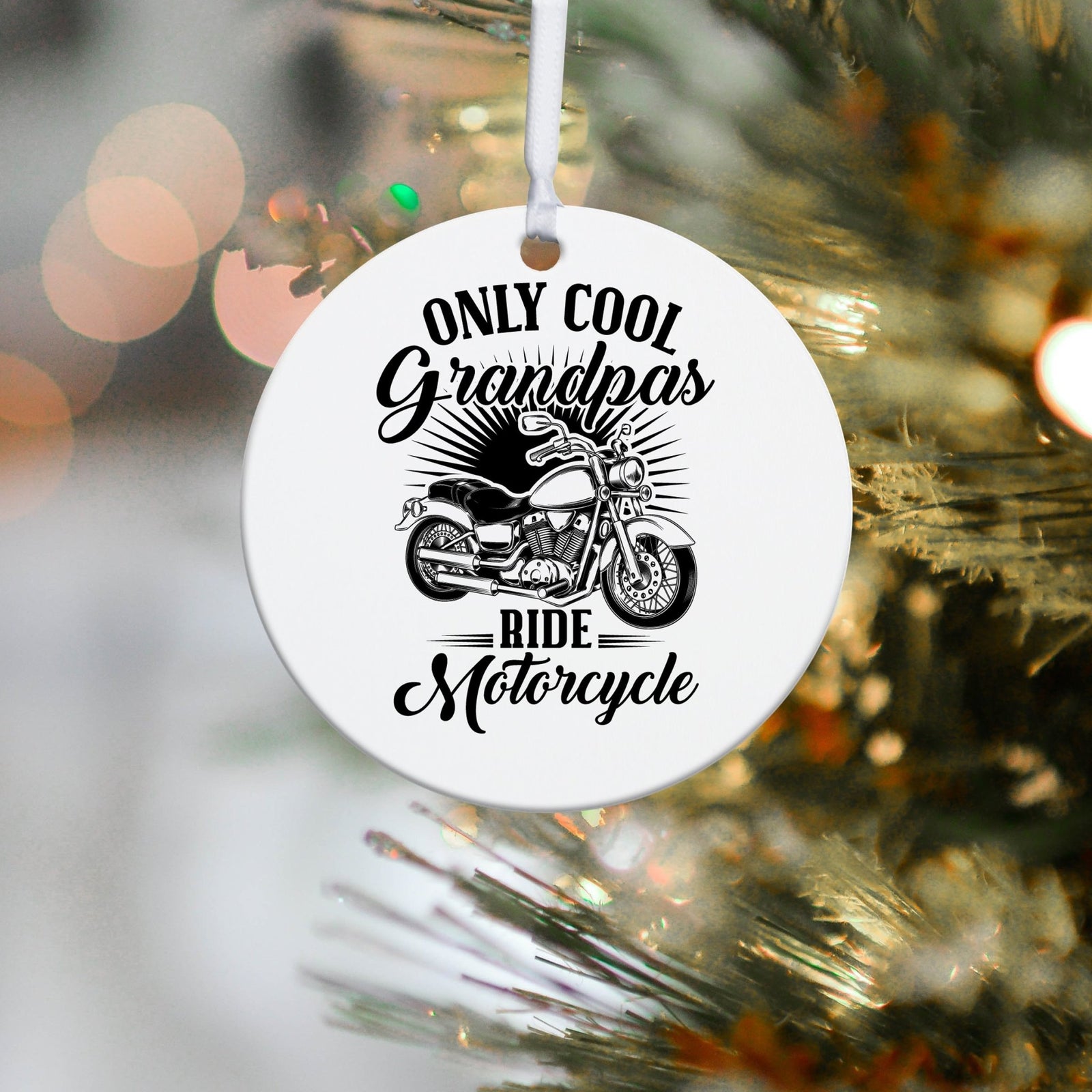 Grandparents White Ornament With Inspirational Message Gift Ideas - Only Cool Grandpas Ride Motorcycle - LifeSong Milestones