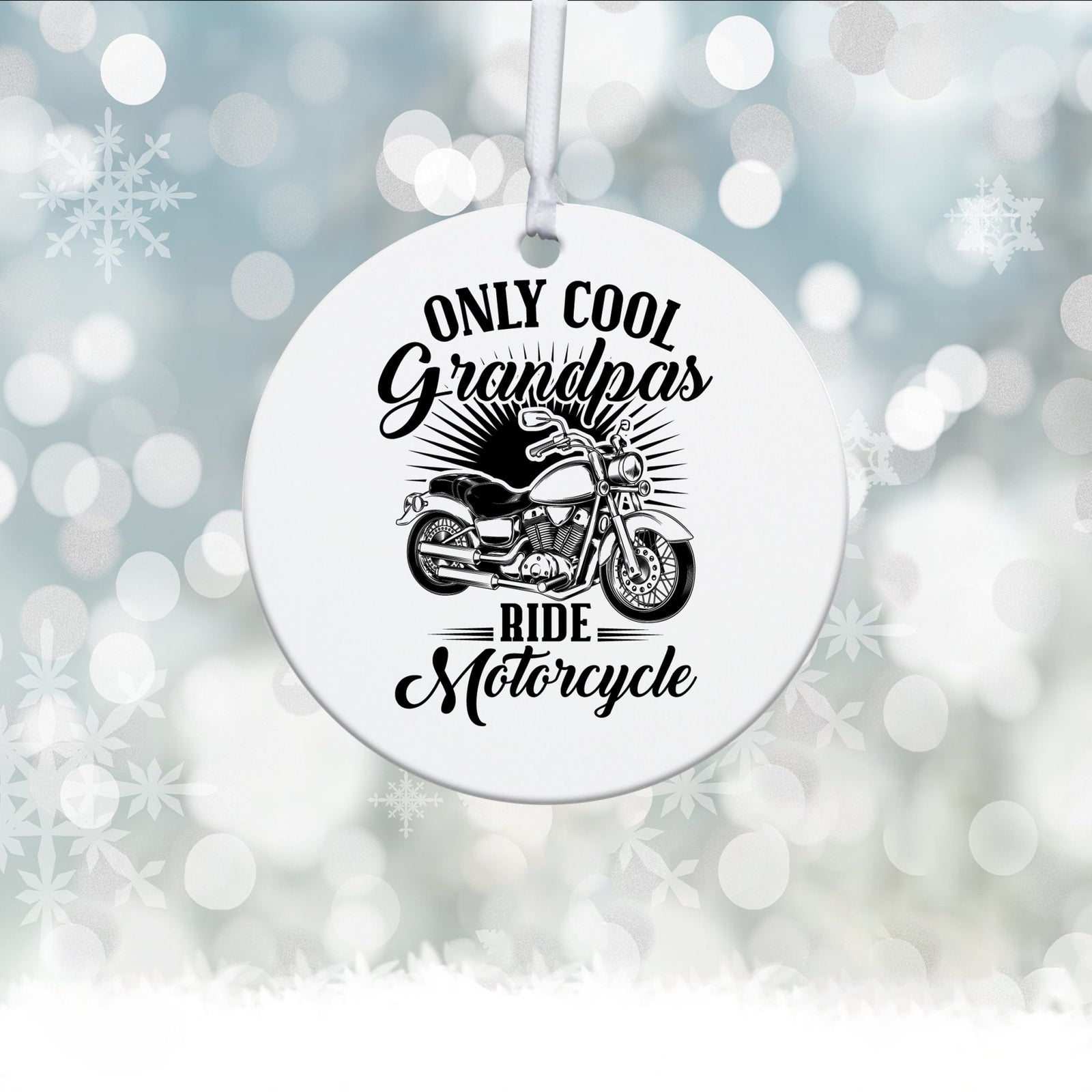 Grandparents White Ornament With Inspirational Message Gift Ideas - Only Cool Grandpas Ride Motorcycle - LifeSong Milestones