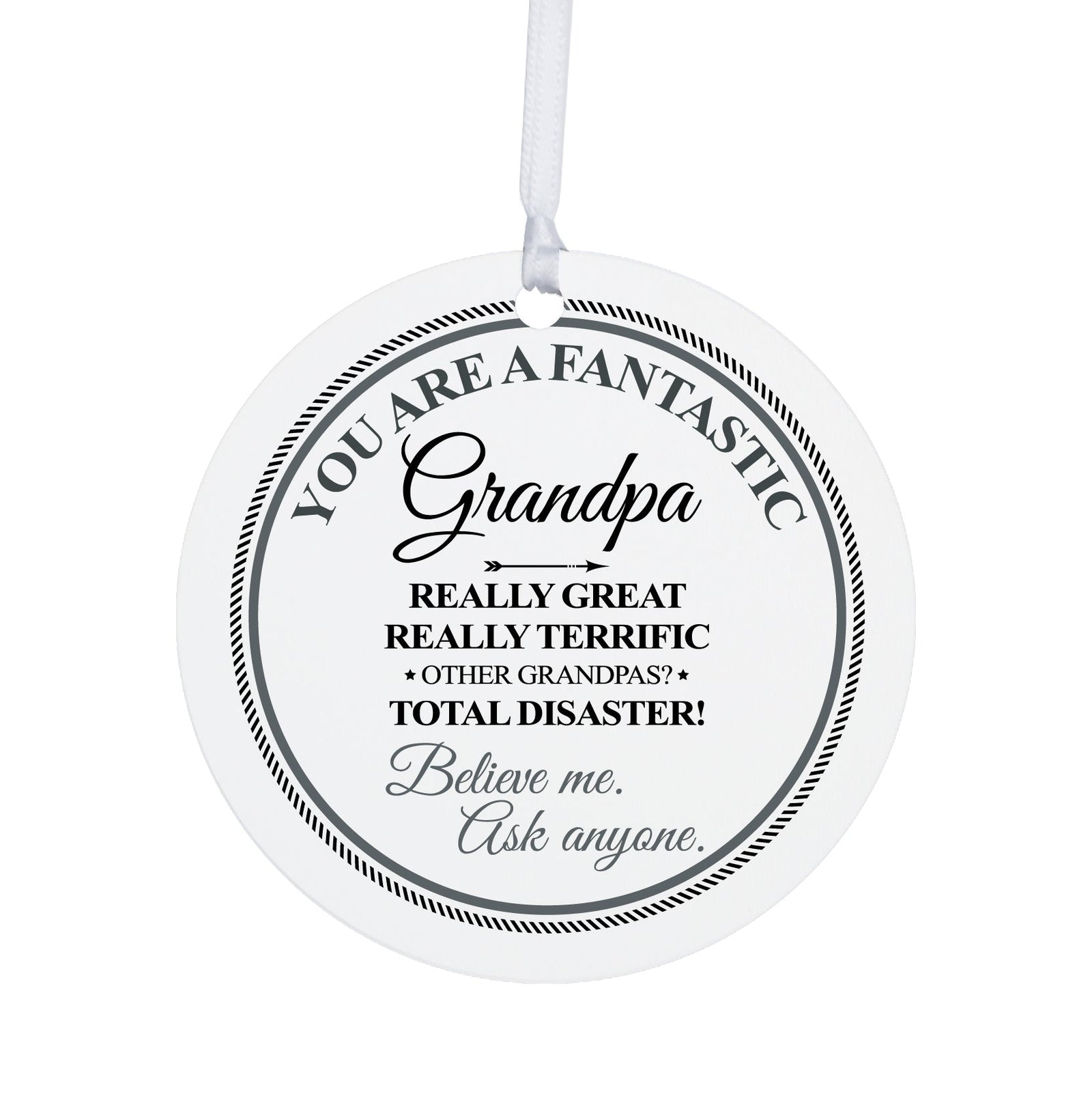 Grandparents White Ornament With Inspirational Message Gift Ideas - You Are Fantastic Grandpa - LifeSong Milestones