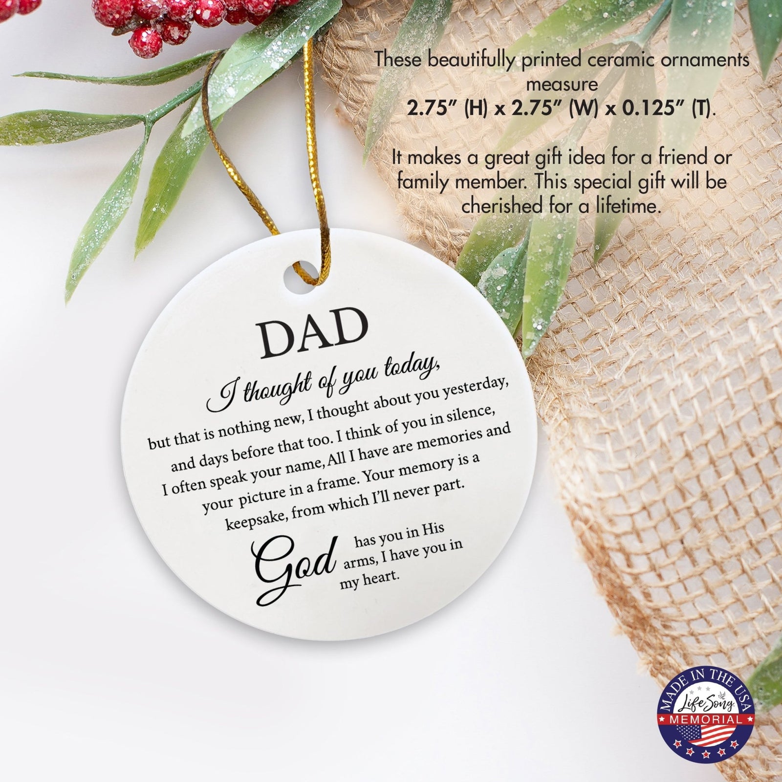 Hanging Memorial Ceramic Ornament for Loss of Loved One - I Thought Of You - LifeSong Milestones