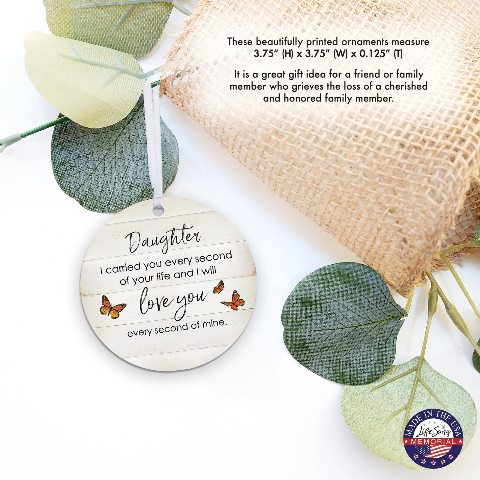 Hanging Memorial Round Ornament for Loss of Loved One - I Carried You Every - LifeSong Milestones