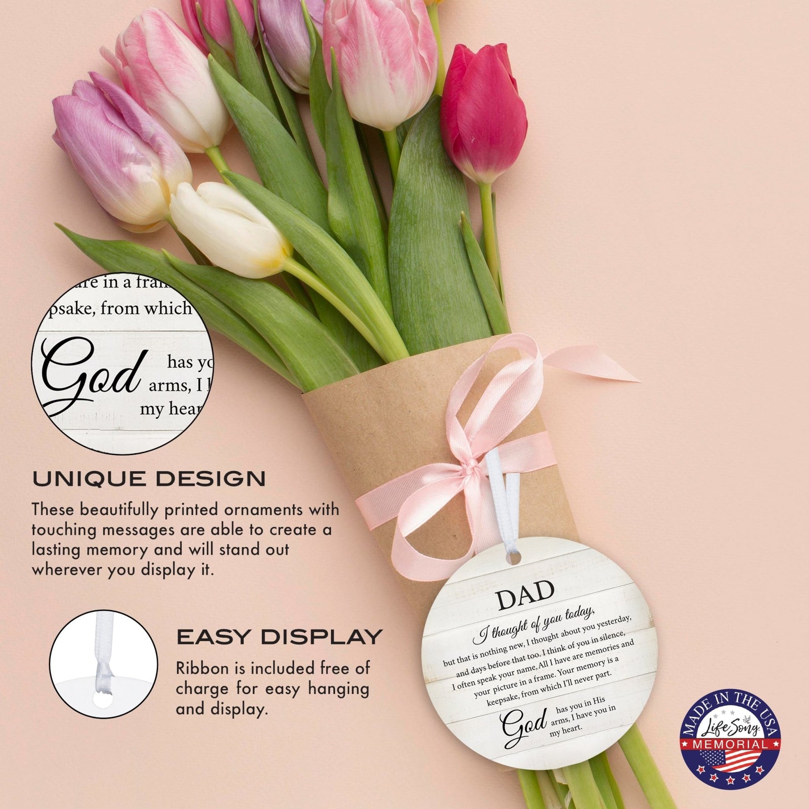 Hanging Memorial Round Ornament for Loss of Loved One - I Thought Of You - LifeSong Milestones