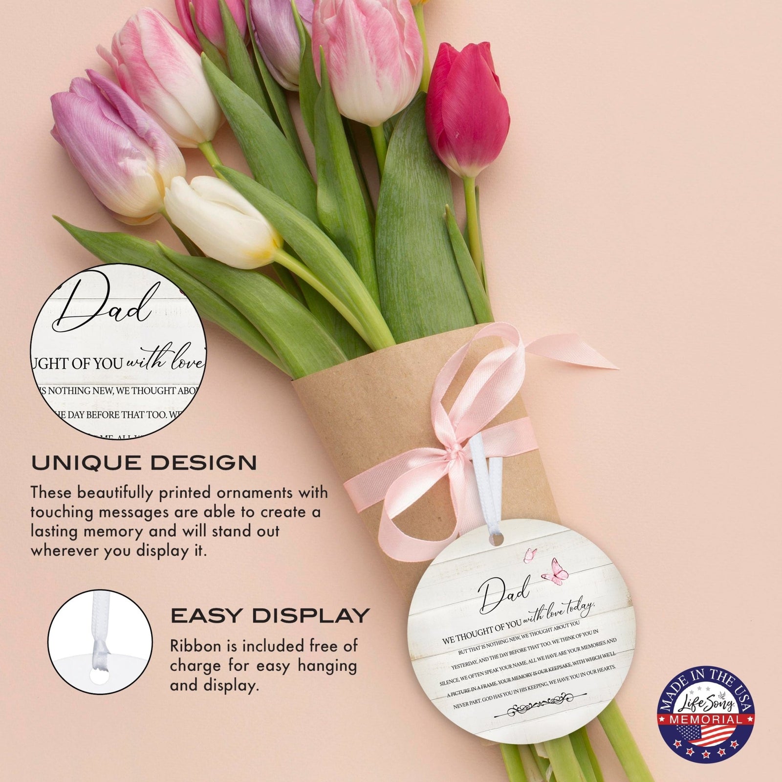 Hanging Memorial Round Ornament for Loss of Loved One - We Thought Of You - LifeSong Milestones