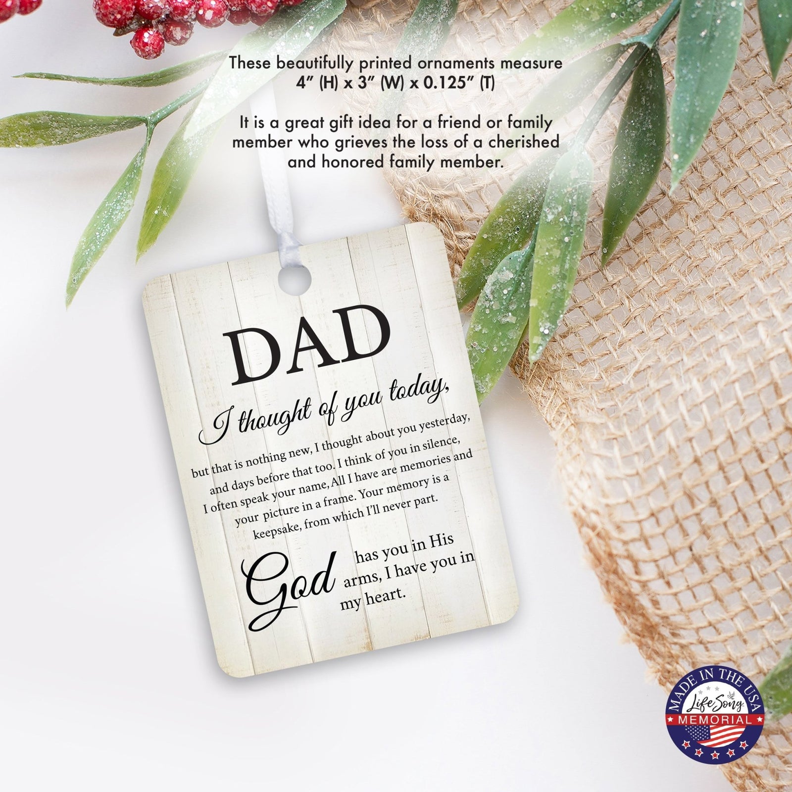 Hanging Memorial Vertical Ornament for Loss of Loved One - I Thought Of You - LifeSong Milestones