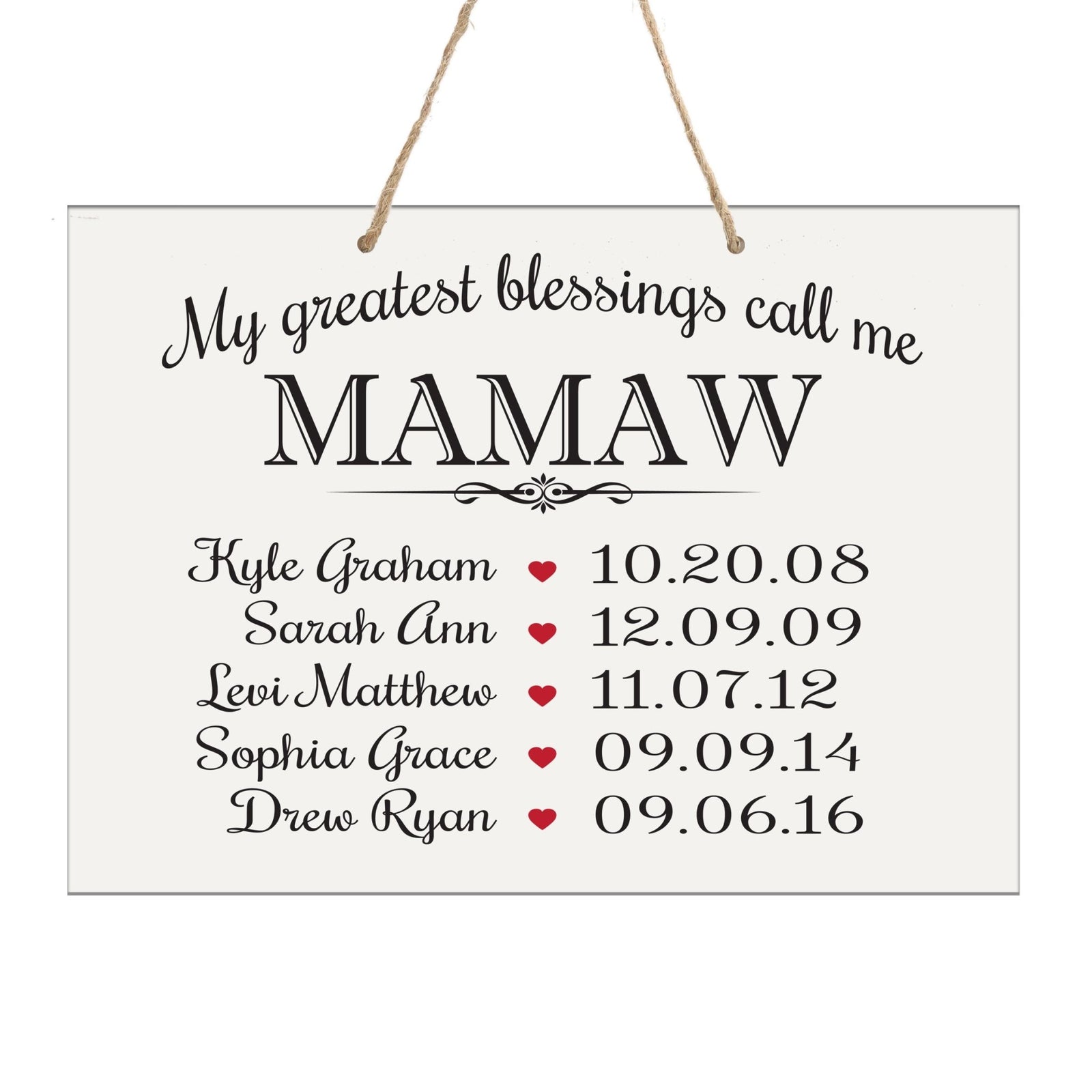 Home Wall Hanging Rope Sign Family Member Gift My Greatest Blessings - LifeSong Milestones