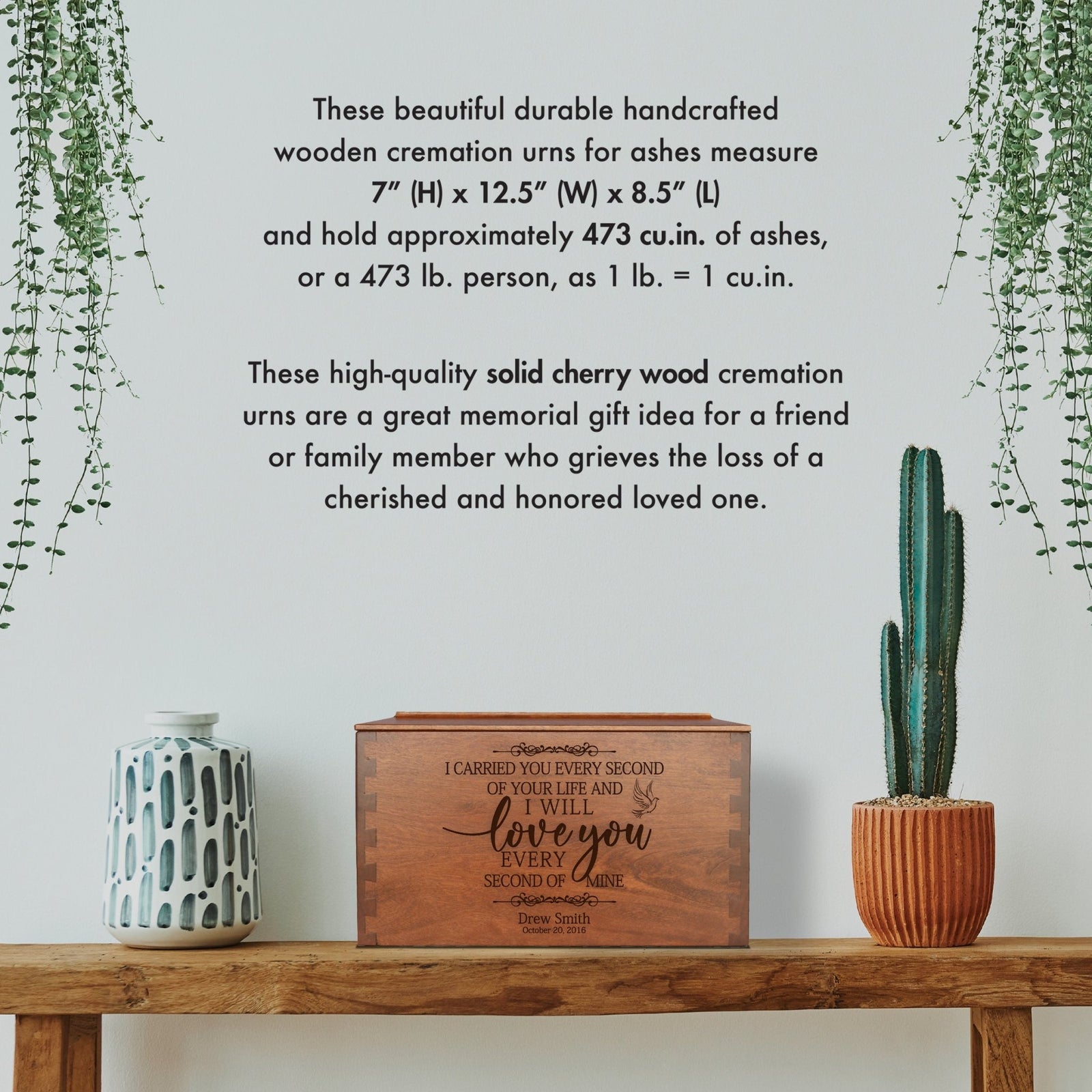 Custom Handcrafted Memorial Dovetail Keepsake Urn Box for Adult Ashes