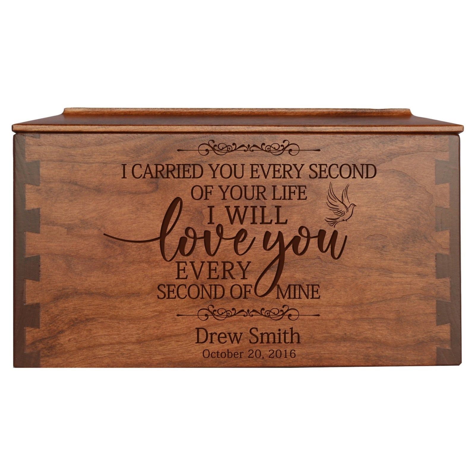 Custom Engraved Wooden Dovetail Cremation Urn Box for Human Ashes