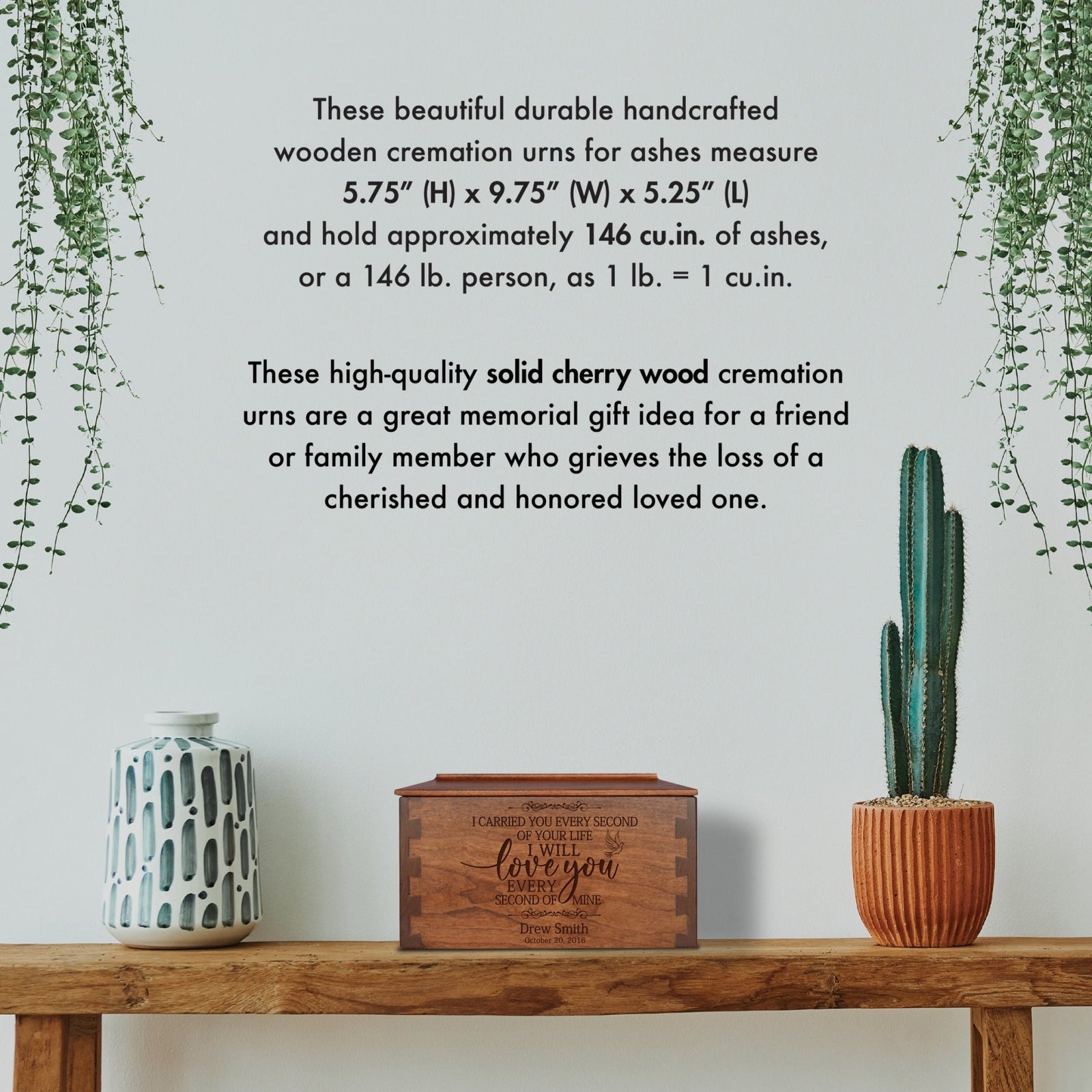 Custom Engraved Wooden Dovetail Cremation Urn Box for Human Ashes