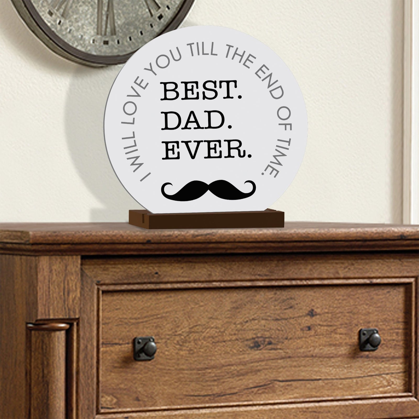 I Will Love You - Modern Inspirational White Round Sign With Wooden Base Gift Ideas - LifeSong Milestones