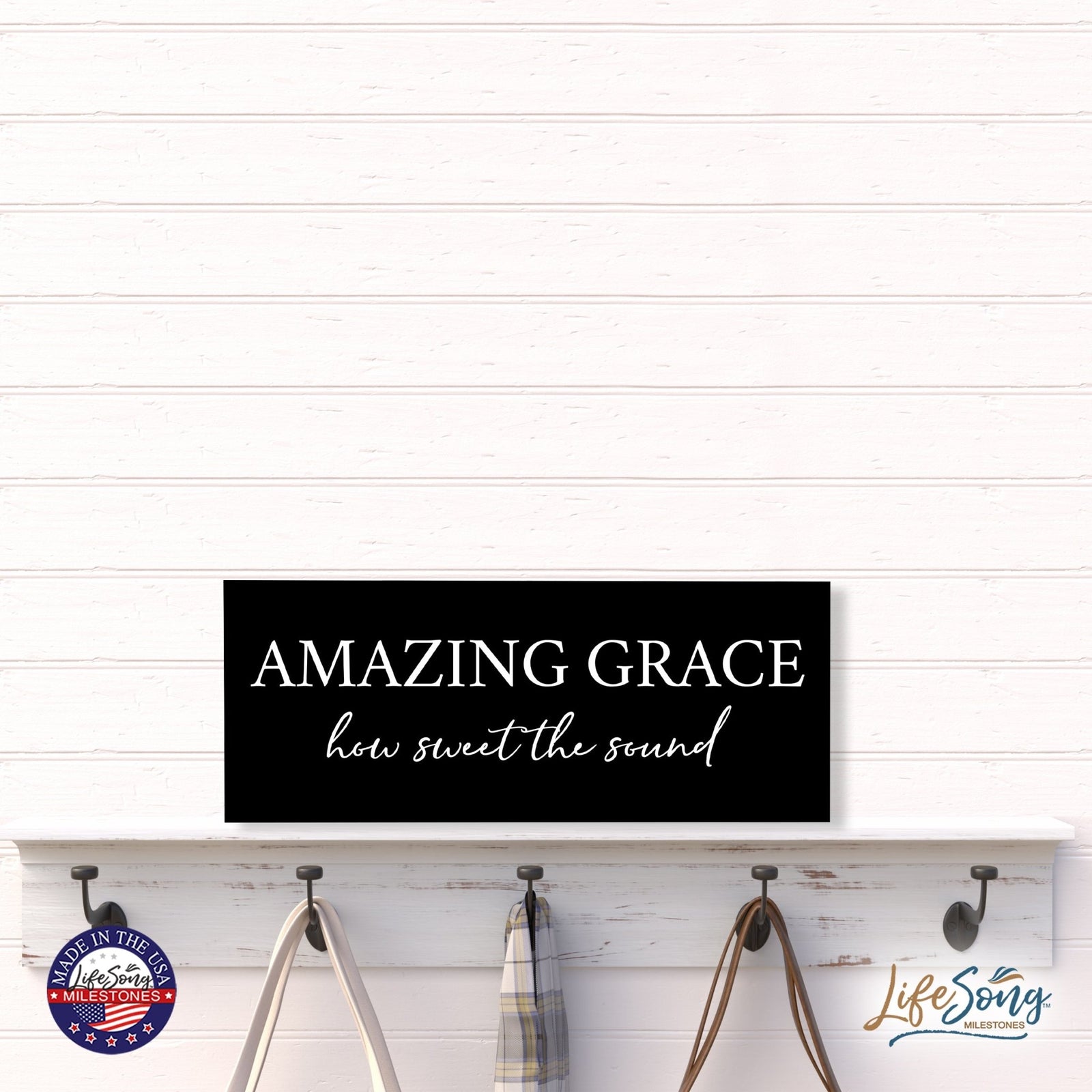 Inspirational Bible Quote Tabletop and Wall Decoration 10x4 - Amazing Grace - LifeSong Milestones