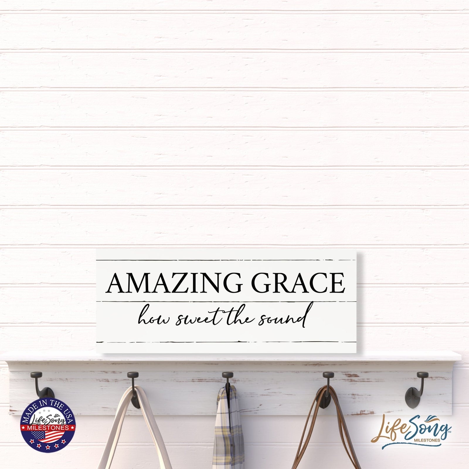 Inspirational Bible Quote Tabletop and Wall Decoration 10x4 - Amazing Grace - LifeSong Milestones