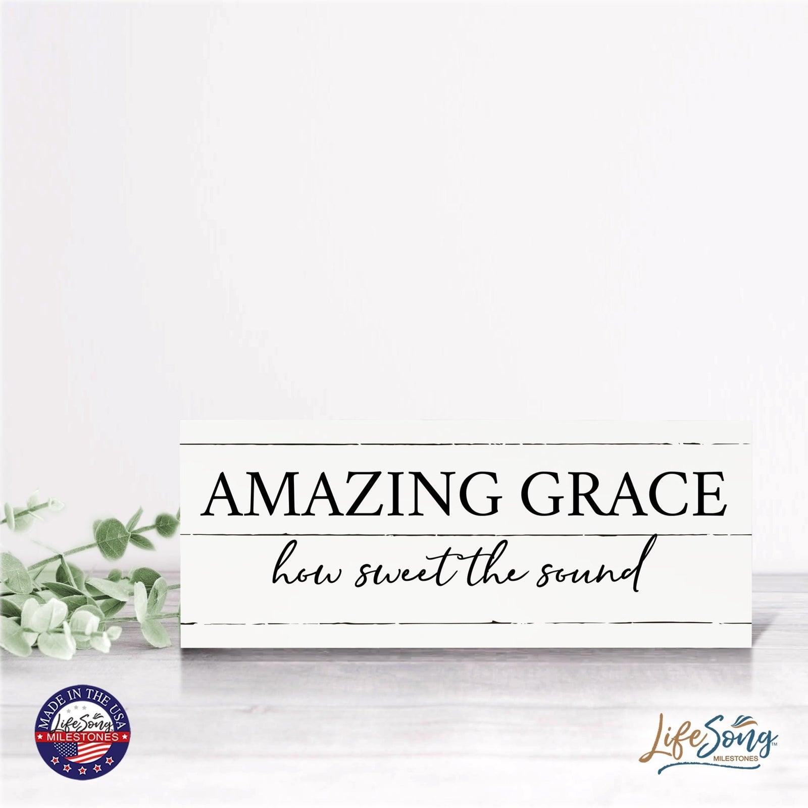 Inspirational Bible Quote Tabletop and Wall Decoration 10x4 - Amazing Grace - LifeSong Milestones