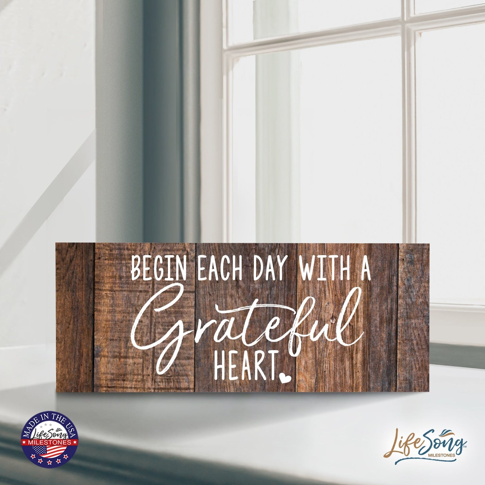 Inspirational Bible Quote Tabletop and Wall Decoration 10x4 - Begin Each Day - LifeSong Milestones