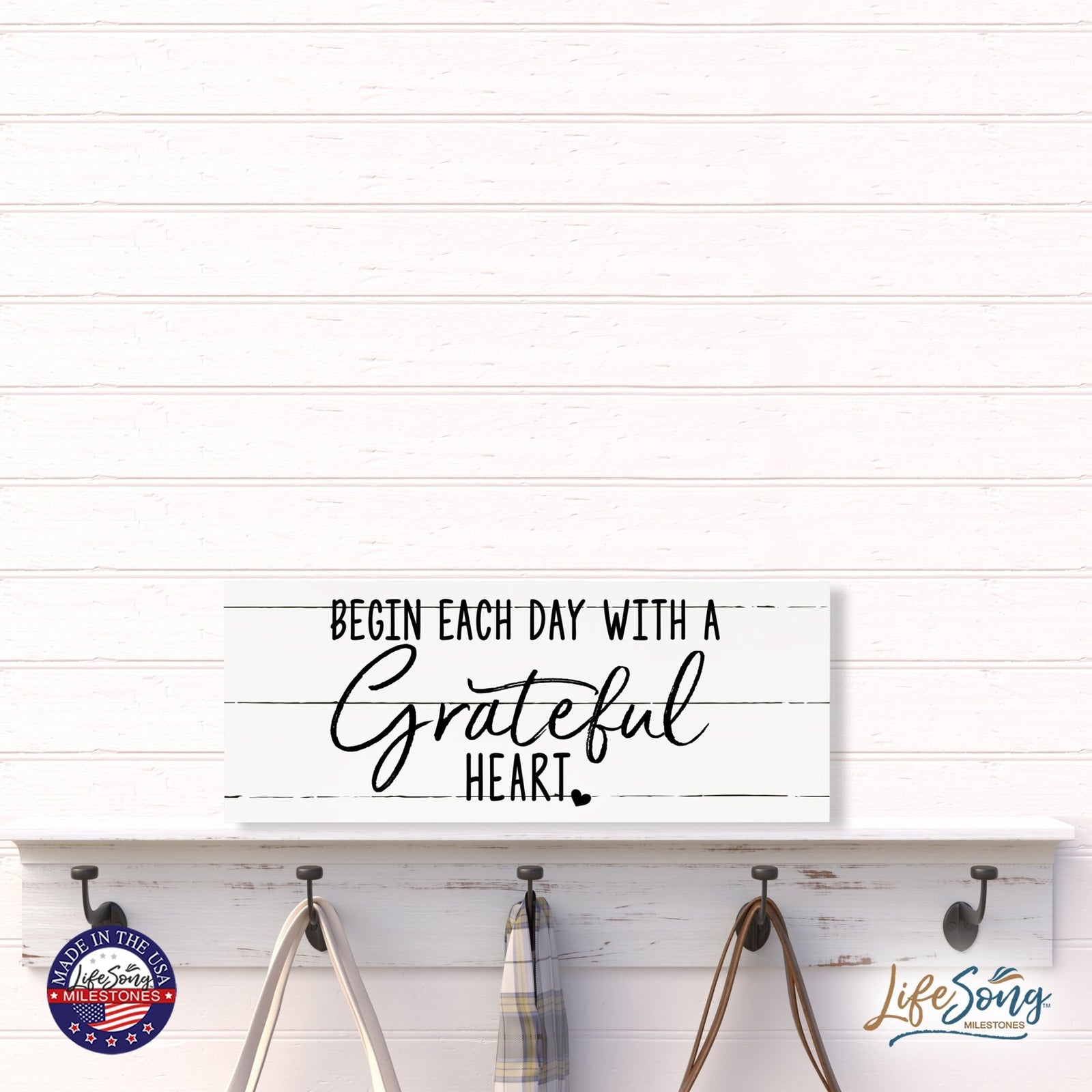 Inspirational Bible Quote Tabletop and Wall Decoration 10x4 - Begin Each Day - LifeSong Milestones