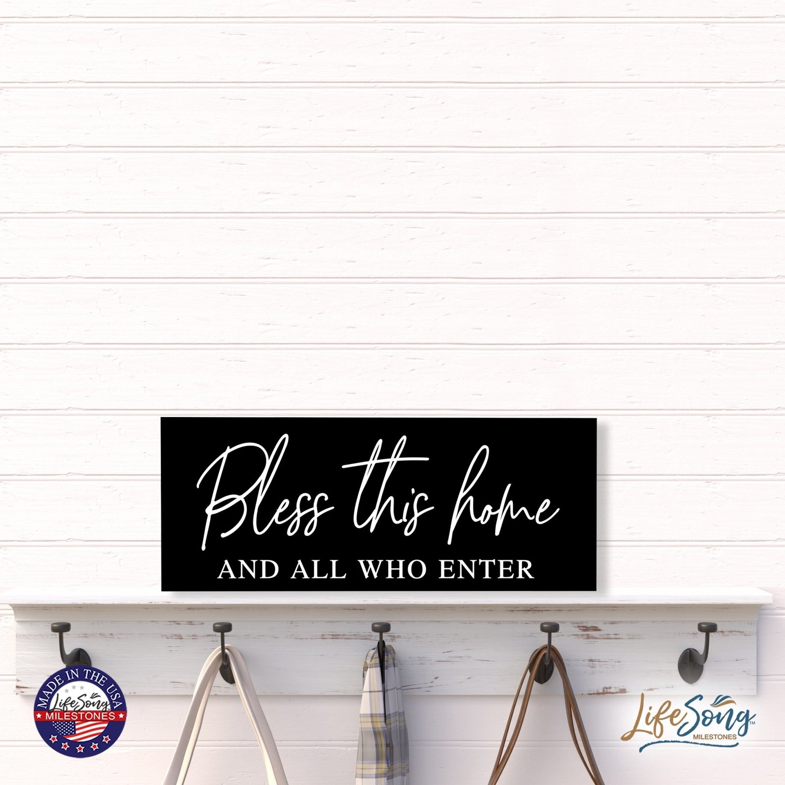 Inspirational Bible Quote Tabletop and Wall Decoration 10x4 - Bless This Home - LifeSong Milestones