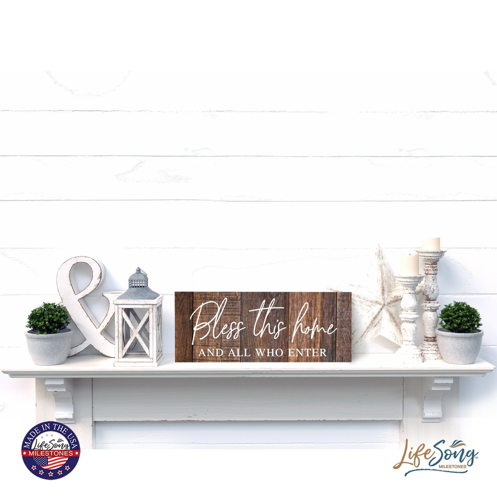 Inspirational Bible Quote Tabletop and Wall Decoration 10x4 - Bless This Home - LifeSong Milestones