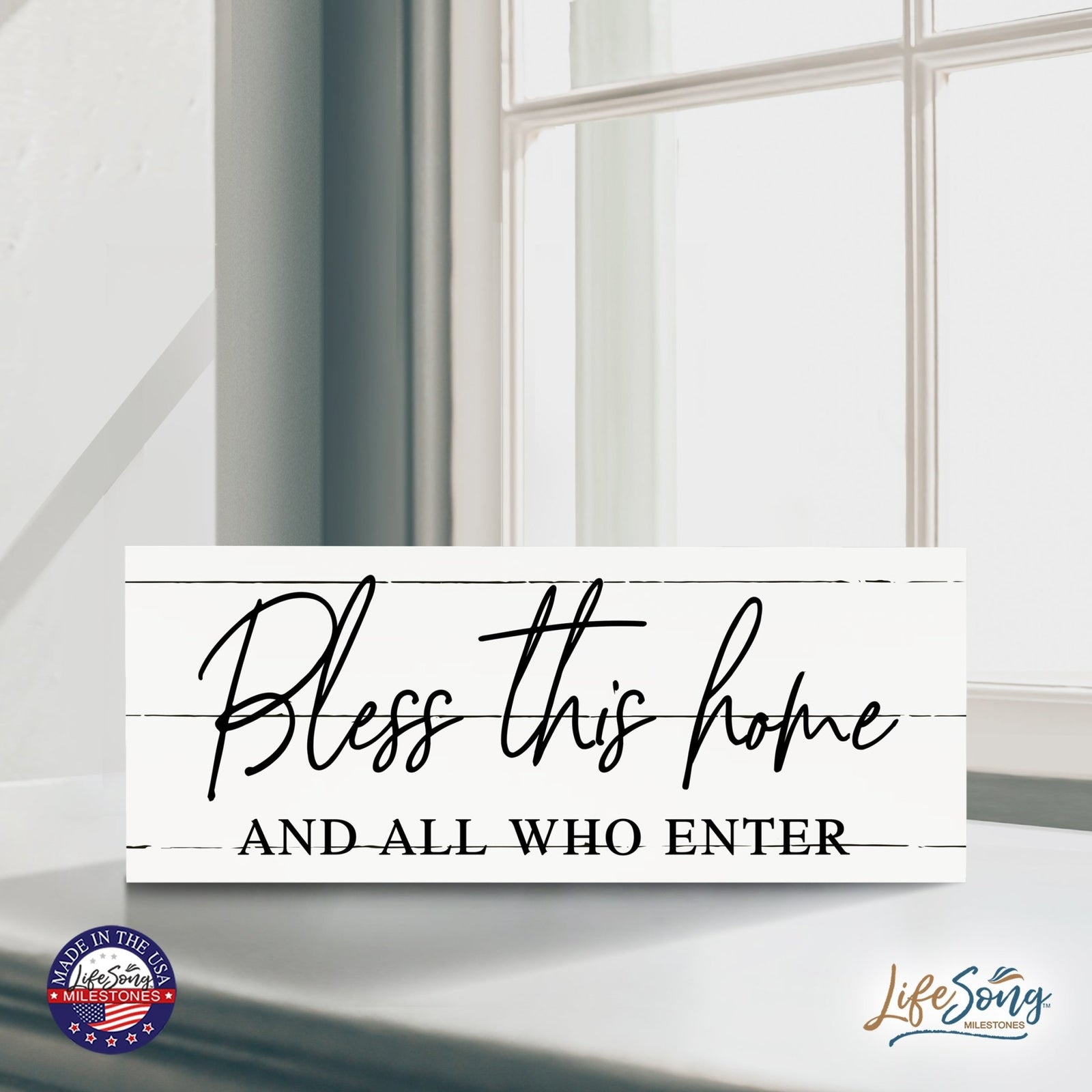 Inspirational Bible Quote Tabletop and Wall Decoration 10x4 - Bless This Home - LifeSong Milestones